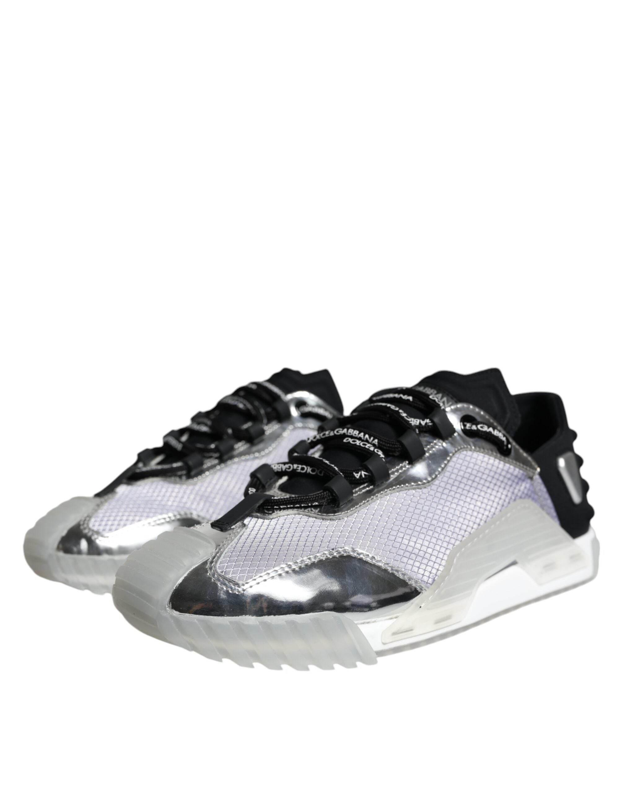Dolce & Gabbana Silver Black Nylon NS1 Low Top Sneakers Shoes - Hilstor