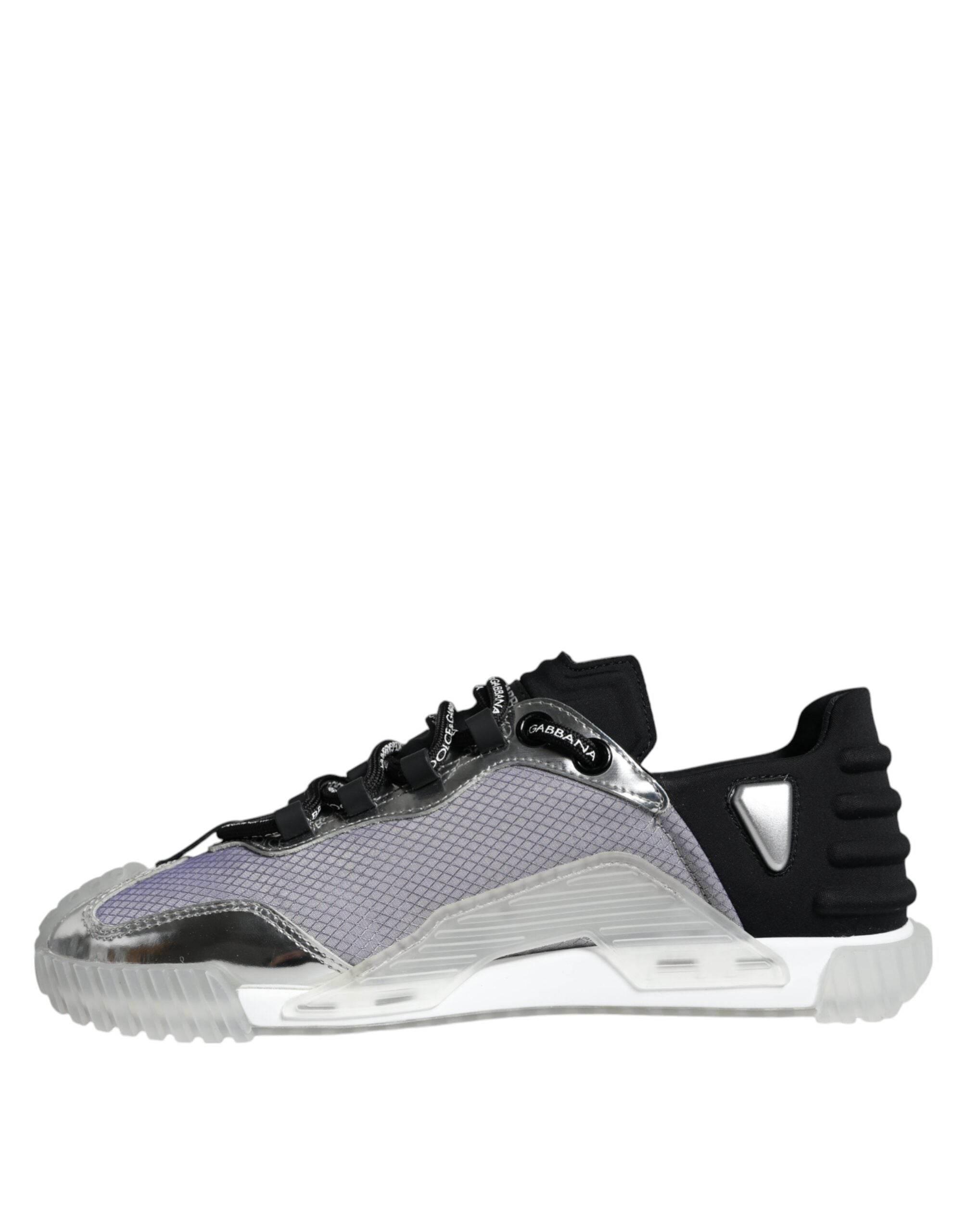 Dolce & Gabbana Silver Black Nylon NS1 Low Top Sneakers Shoes - Hilstor