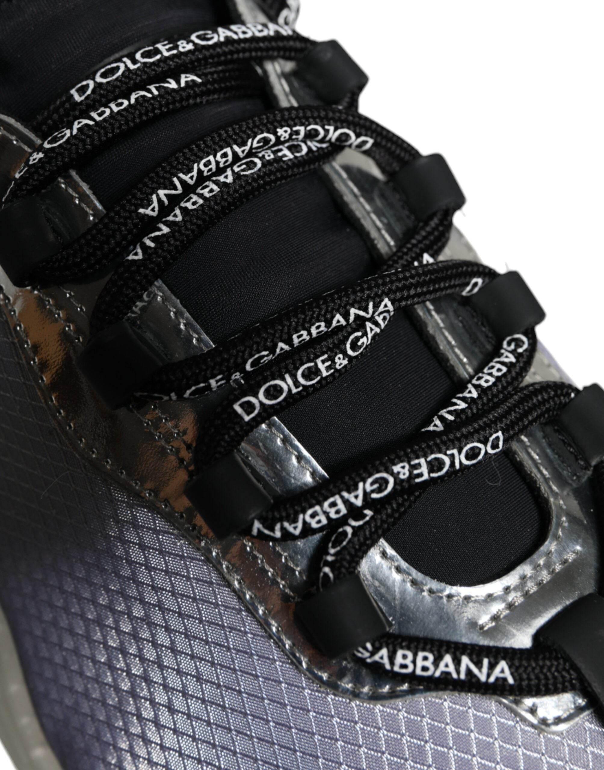 Dolce & Gabbana Silver Black Nylon NS1 Low Top Sneakers Shoes - Hilstor