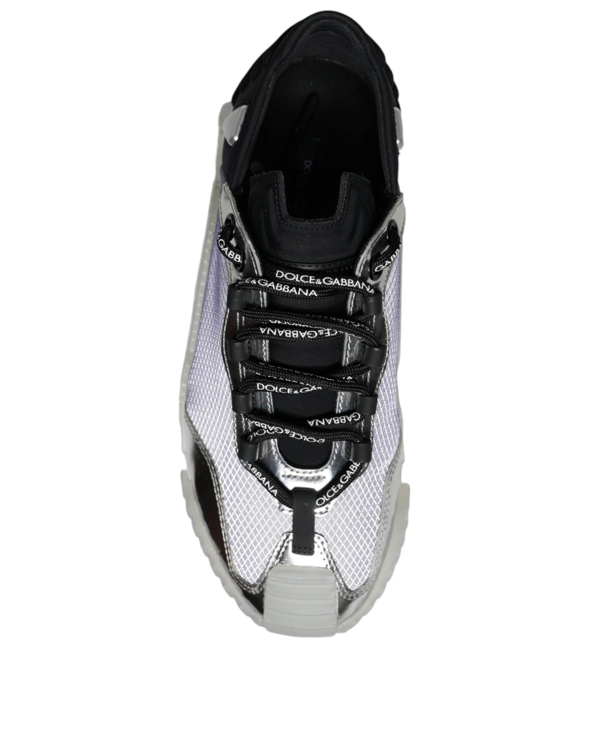 Dolce & Gabbana Silver Black Nylon NS1 Low Top Sneakers Shoes - Hilstor
