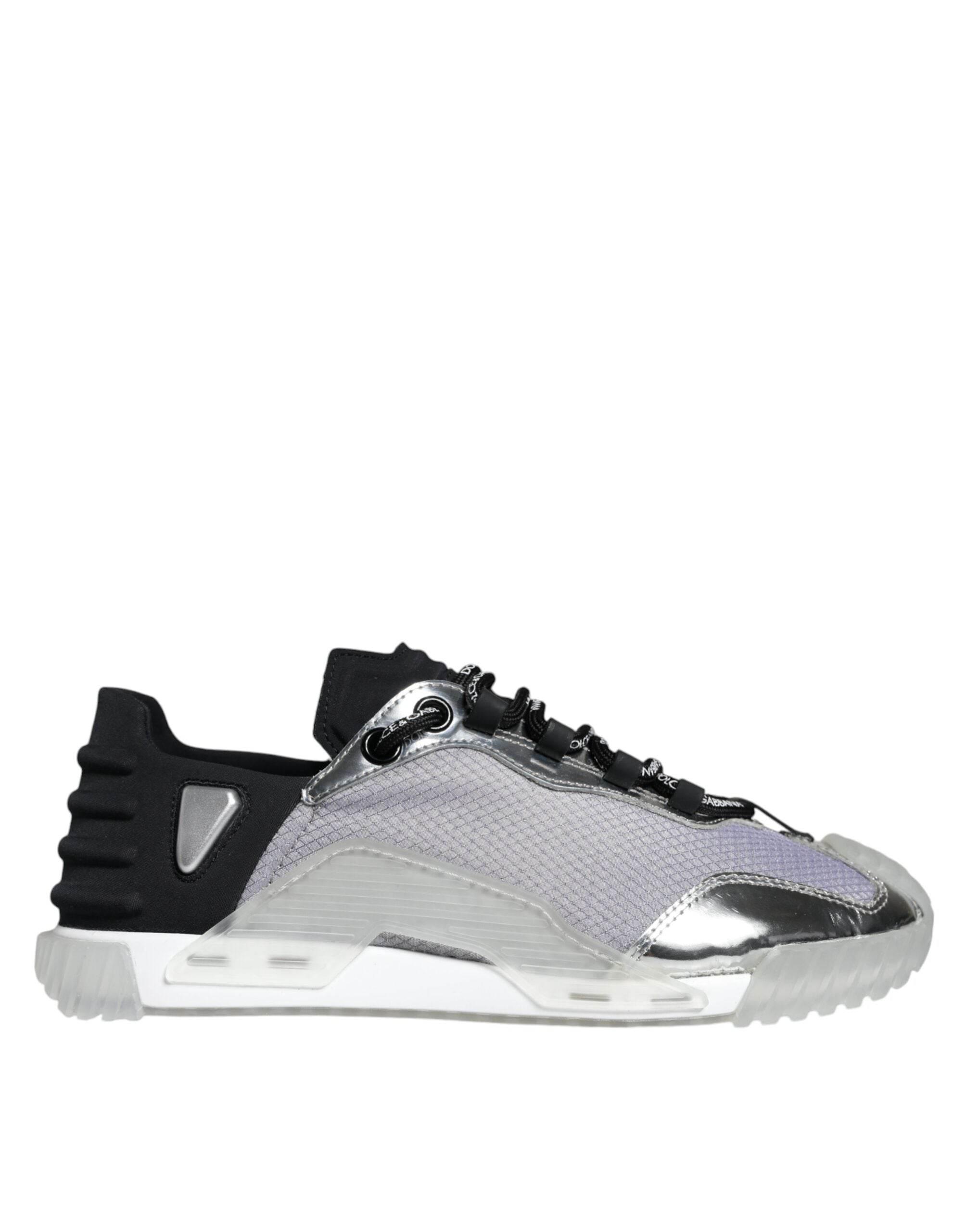 Dolce & Gabbana Silver Black Nylon NS1 Low Top Sneakers Shoes - Hilstor