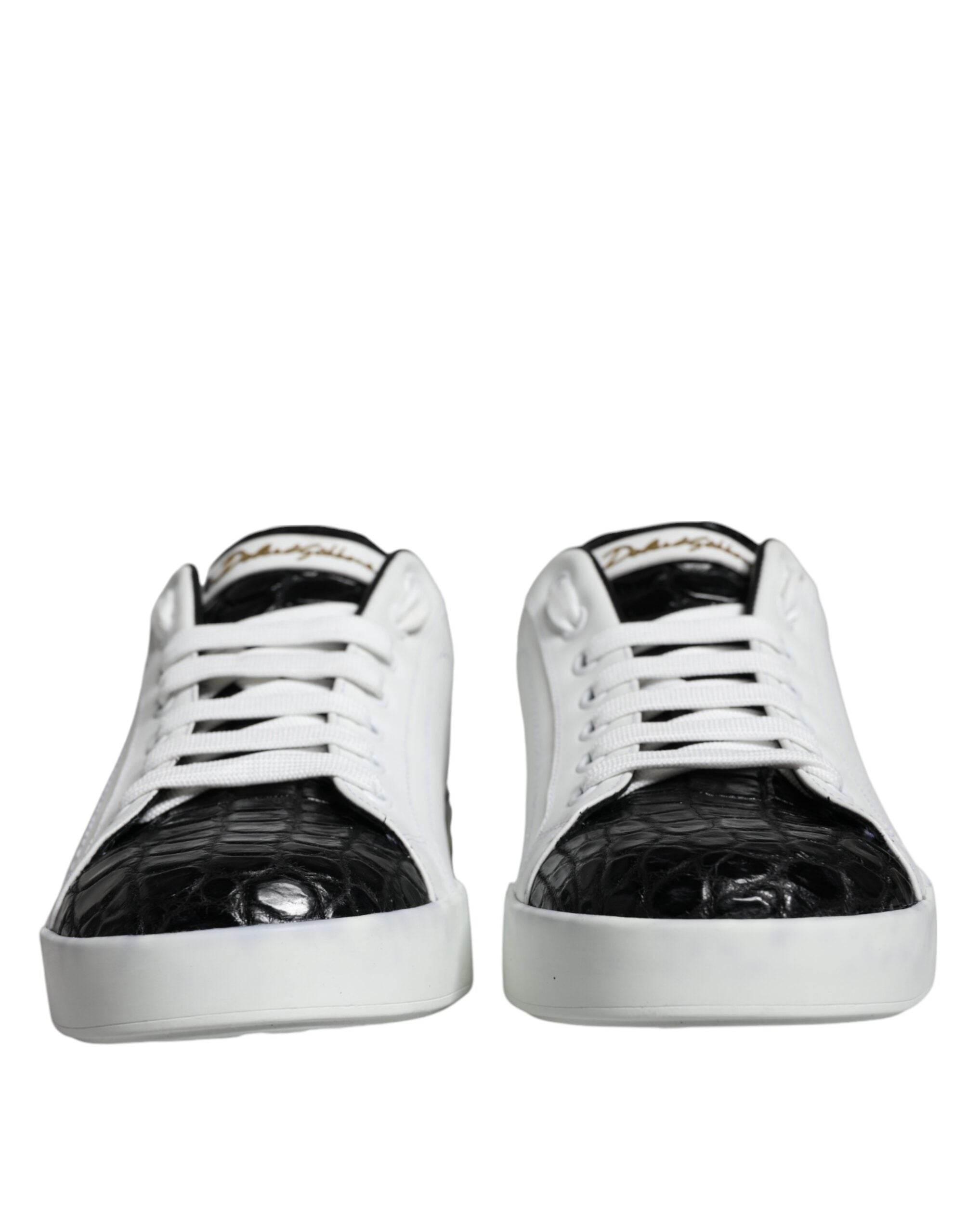 Dolce & Gabbana Black Leather Logo Portofino Sneaker Shoes - Hilstor