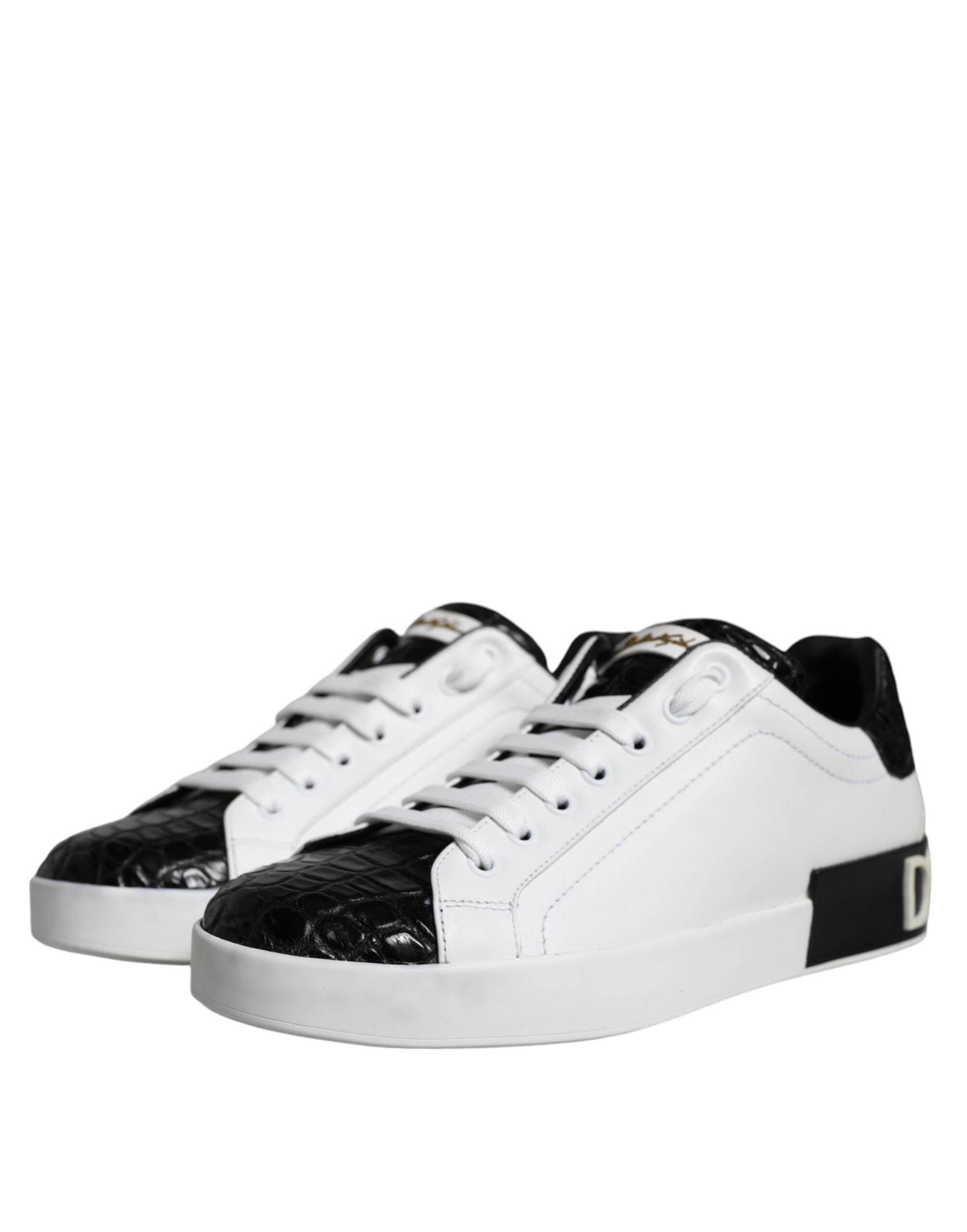 Dolce & Gabbana Black Leather Logo Portofino Sneaker Shoes - Hilstor