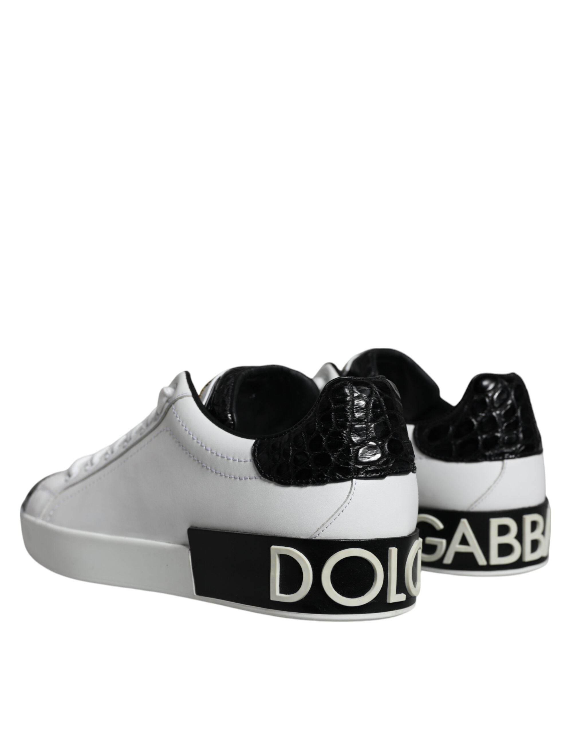 Dolce & Gabbana Black Leather Logo Portofino Sneaker Shoes - Hilstor
