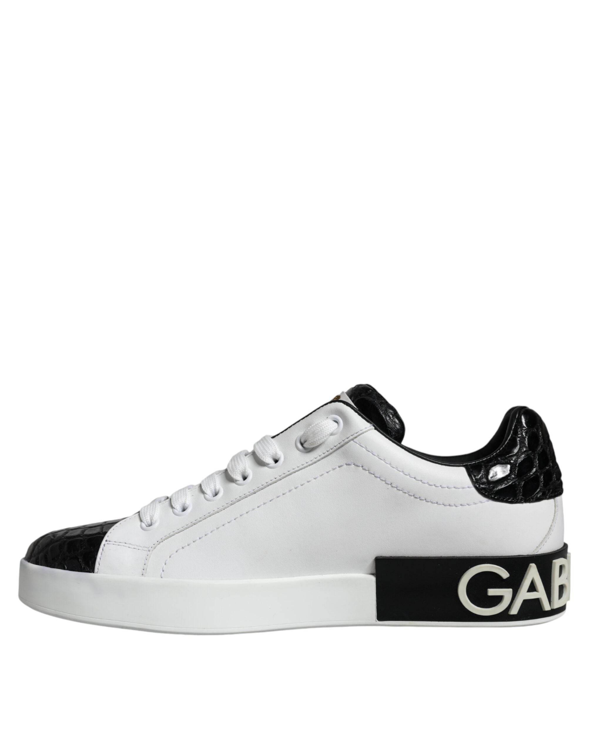 Dolce & Gabbana Black Leather Logo Portofino Sneaker Shoes - Hilstor