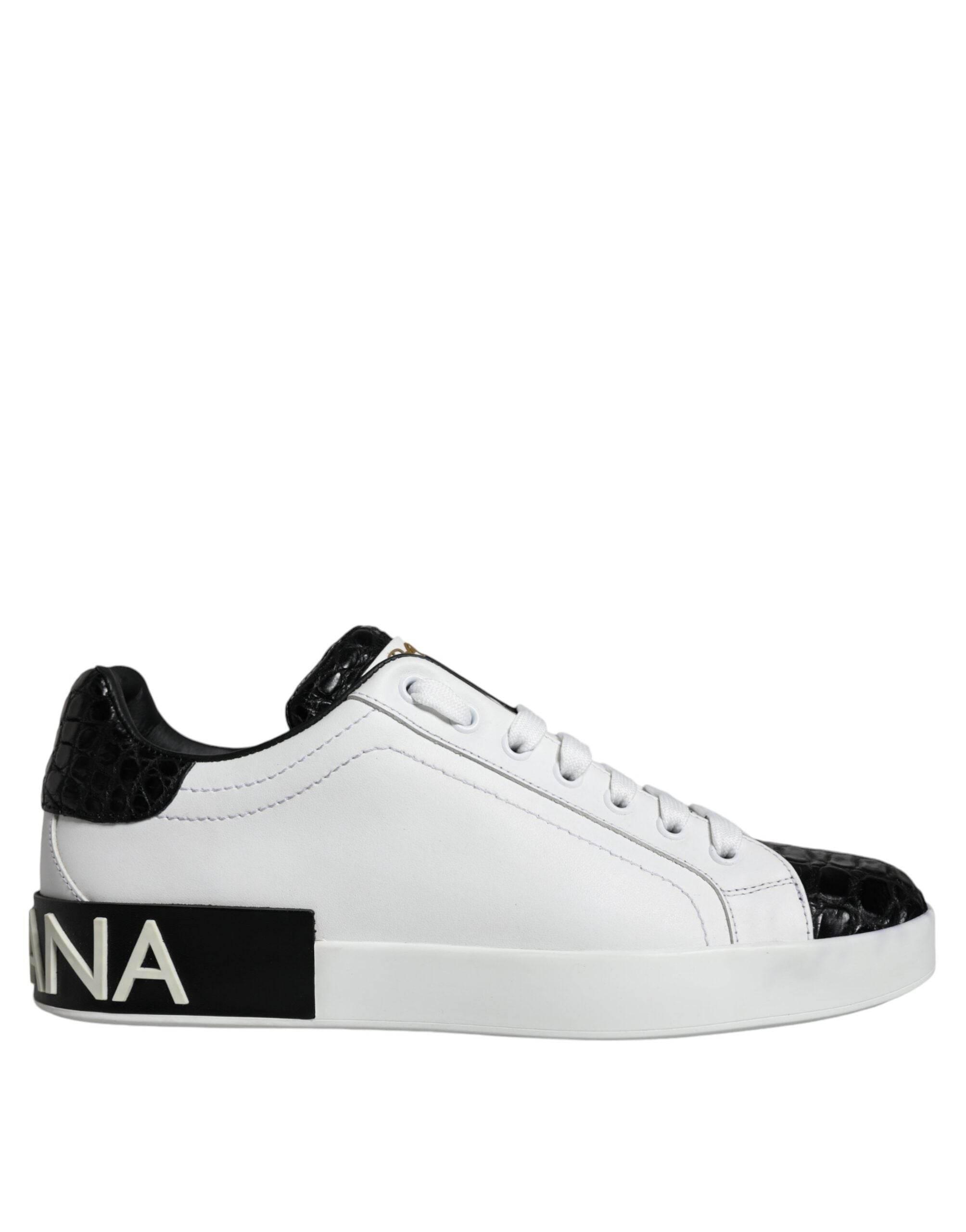 Dolce & Gabbana Black Leather Logo Portofino Sneaker Shoes - Hilstor