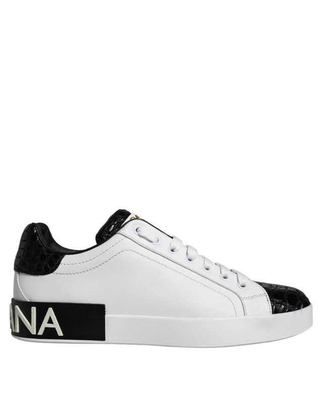 Dolce & Gabbana Black Leather Logo Portofino Sneaker Shoes - Hilstor