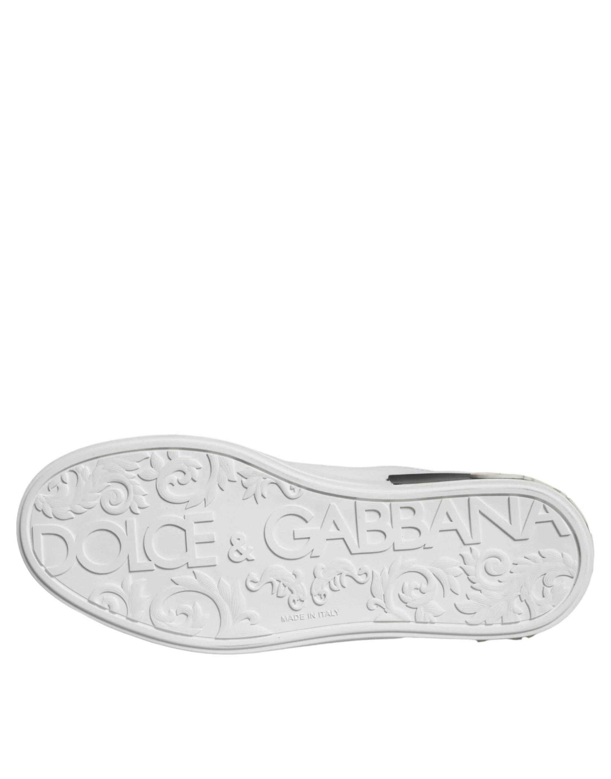 Dolce & Gabbana Black Leather Logo Portofino Sneaker Shoes - Hilstor