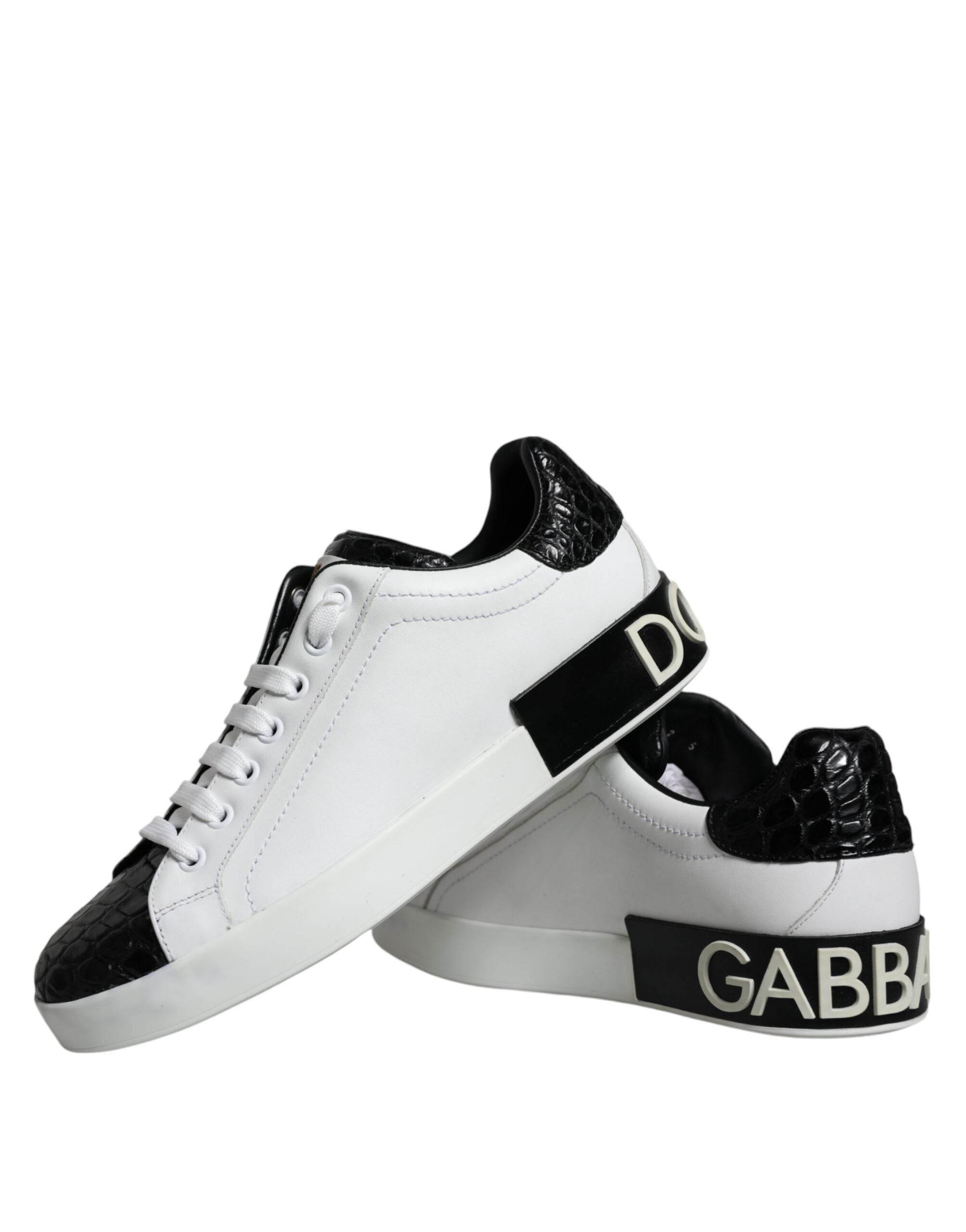 Dolce & Gabbana Black Leather Logo Portofino Sneaker Shoes - Hilstor