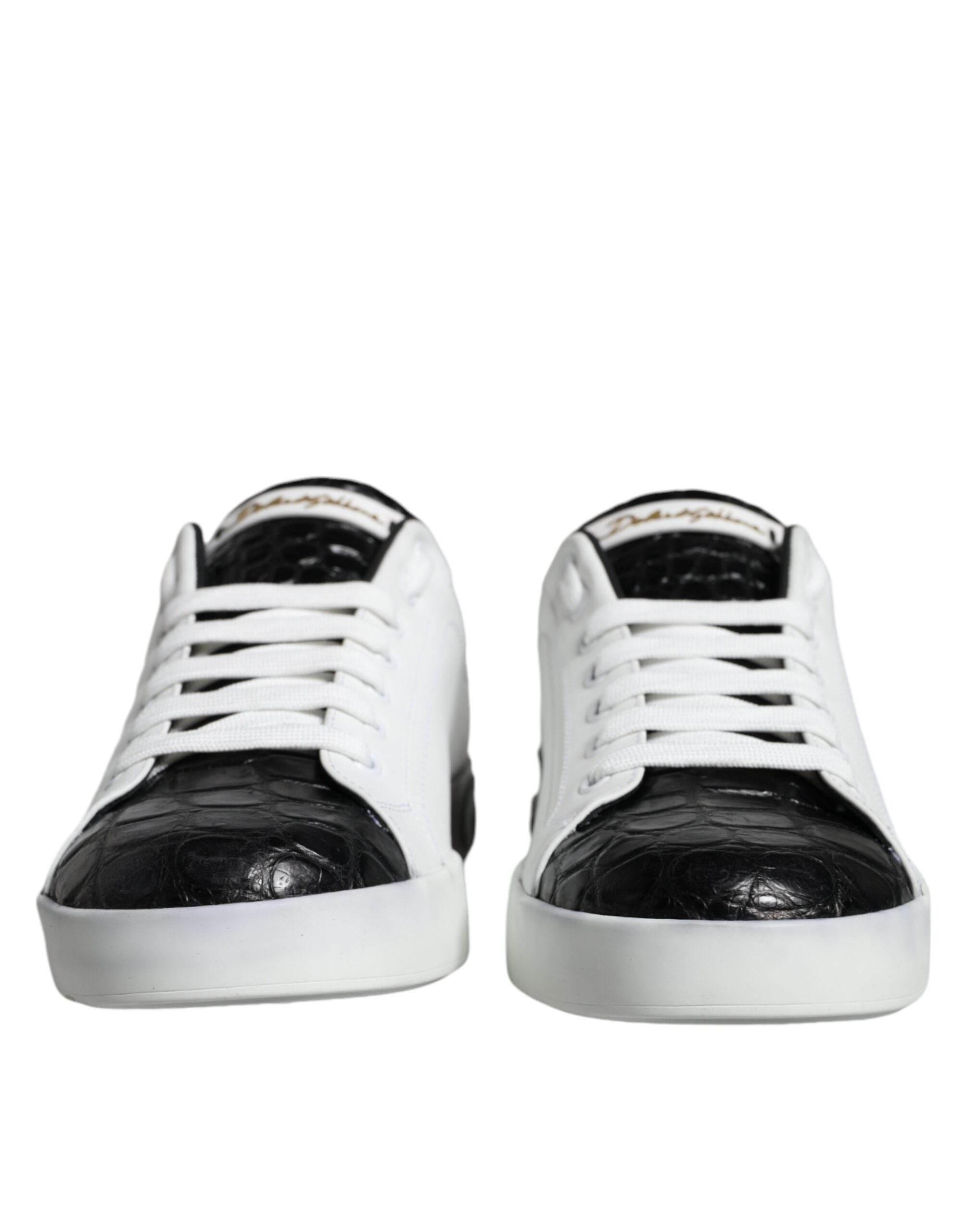 Dolce & Gabbana Black Leather Logo Portofino Sneaker Shoes - Hilstor