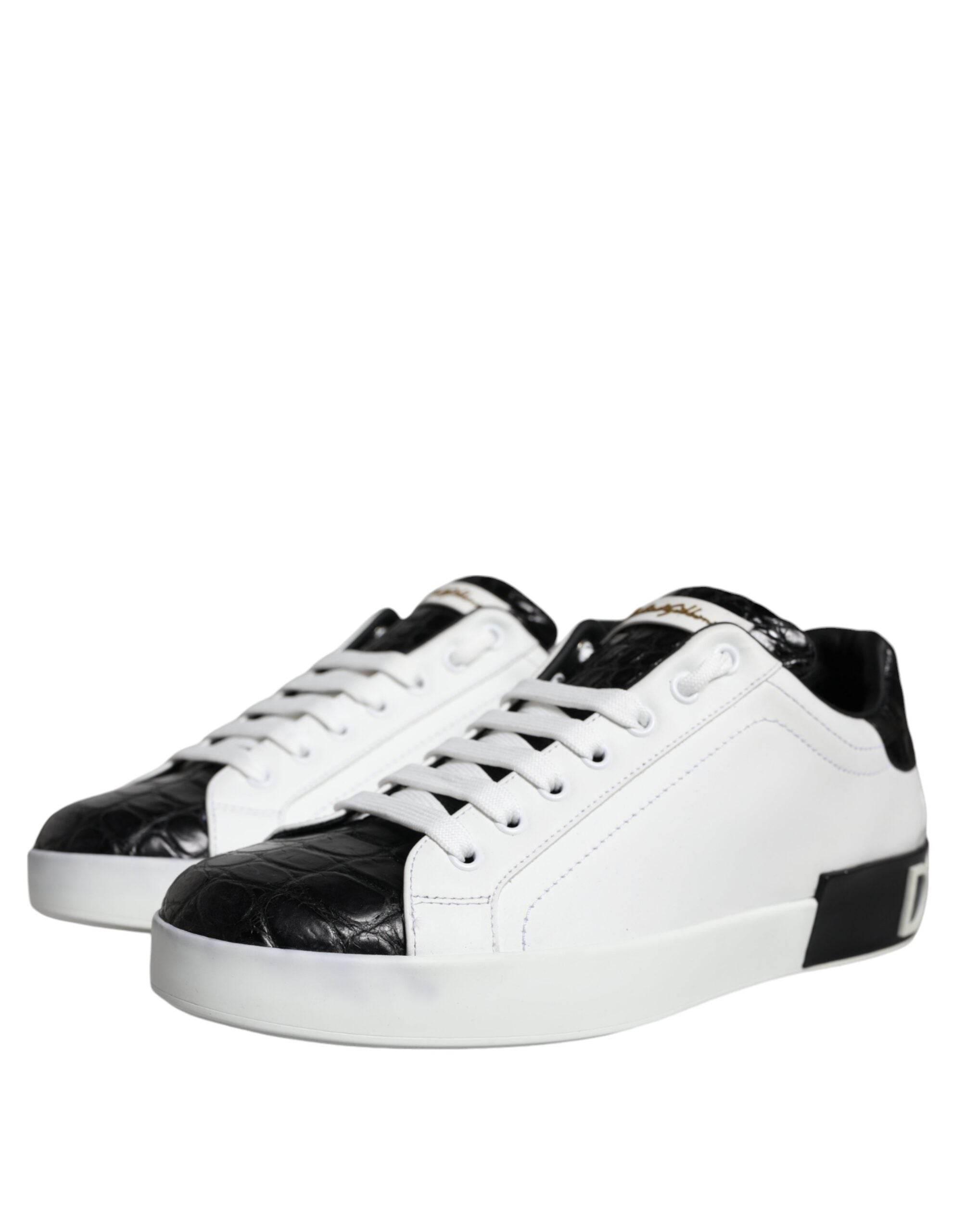 Dolce & Gabbana Black Leather Logo Portofino Sneaker Shoes - Hilstor