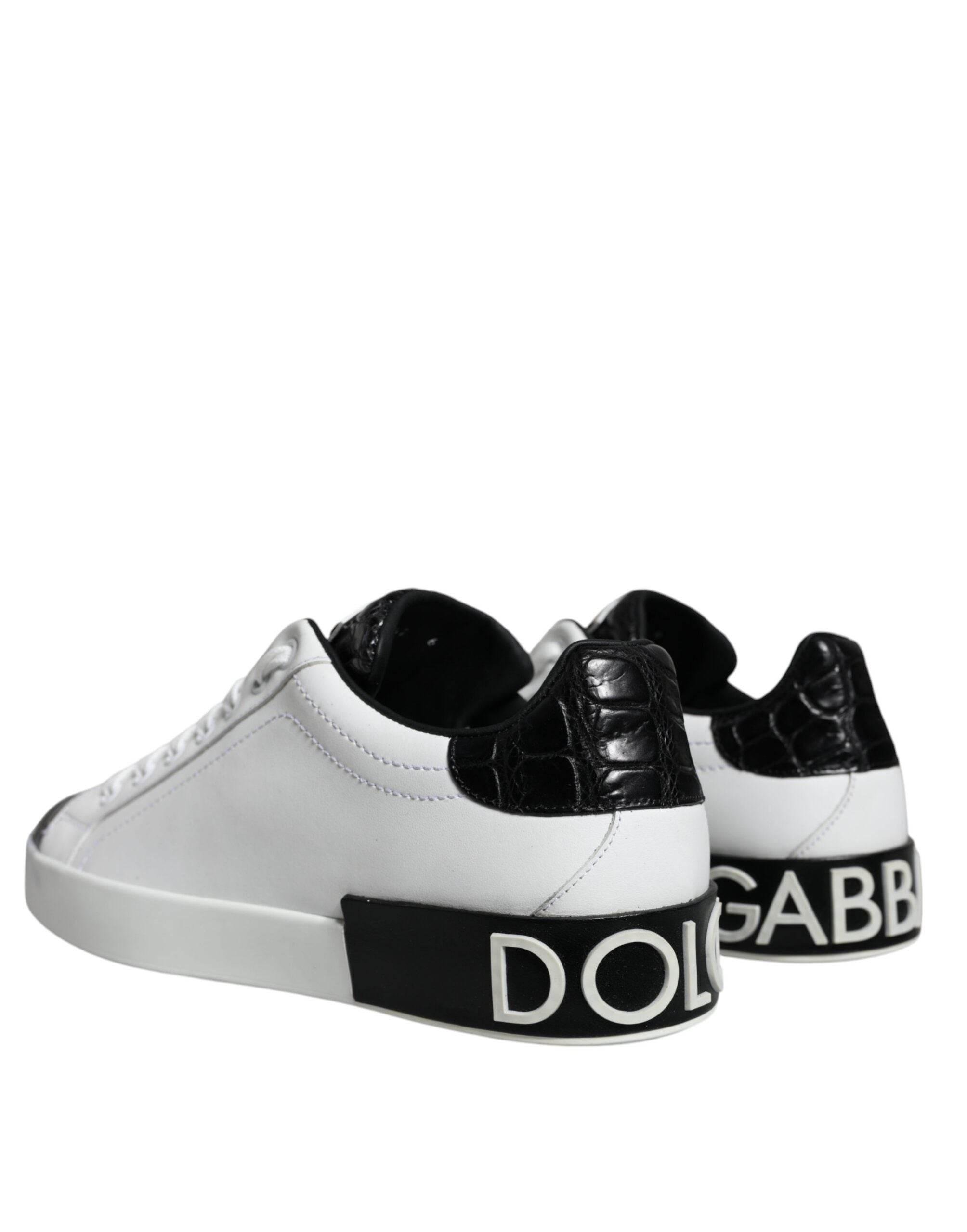 Dolce & Gabbana Black Leather Logo Portofino Sneaker Shoes - Hilstor