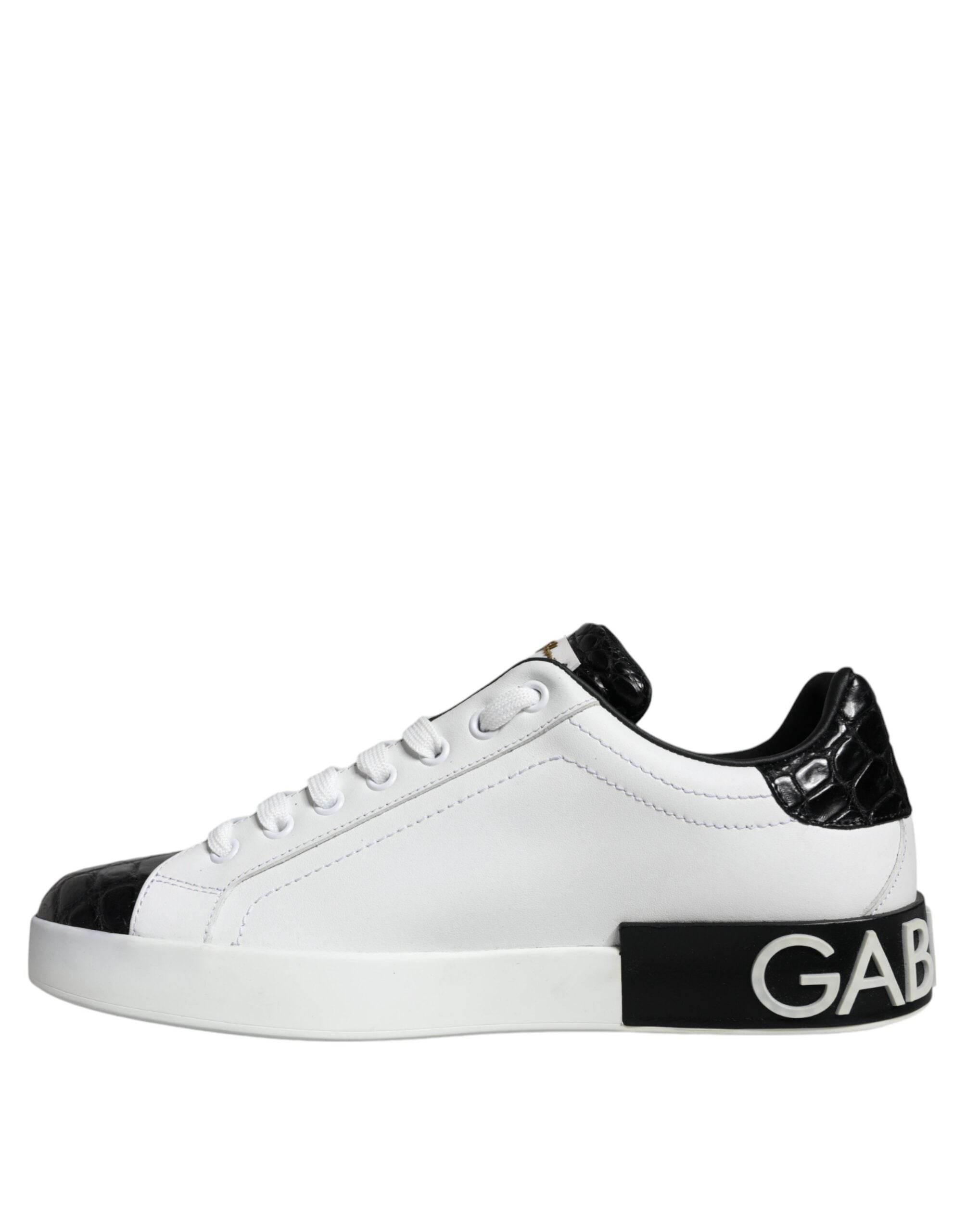 Dolce & Gabbana Black Leather Logo Portofino Sneaker Shoes - Hilstor