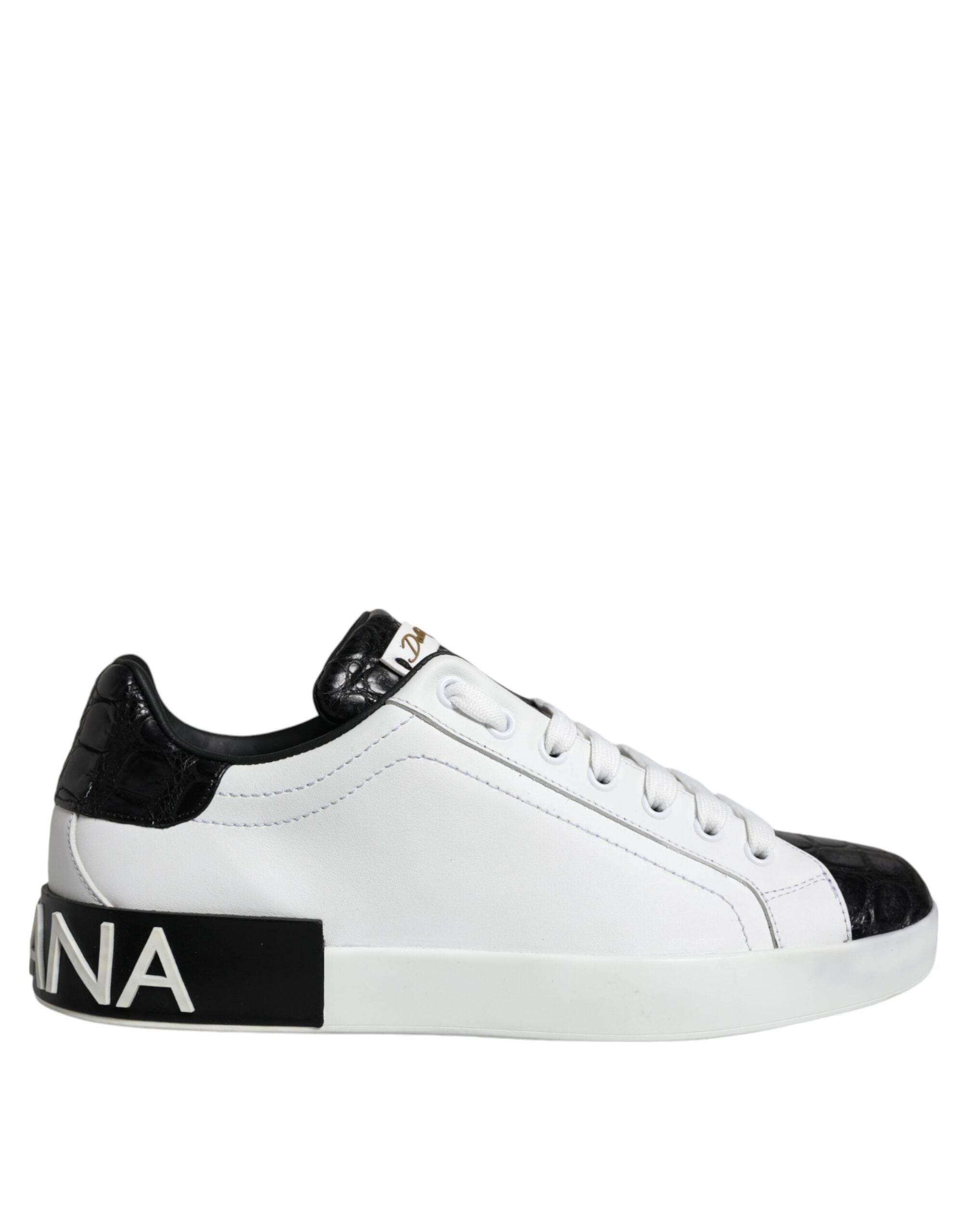 Dolce & Gabbana Black Leather Logo Portofino Sneaker Shoes - Hilstor