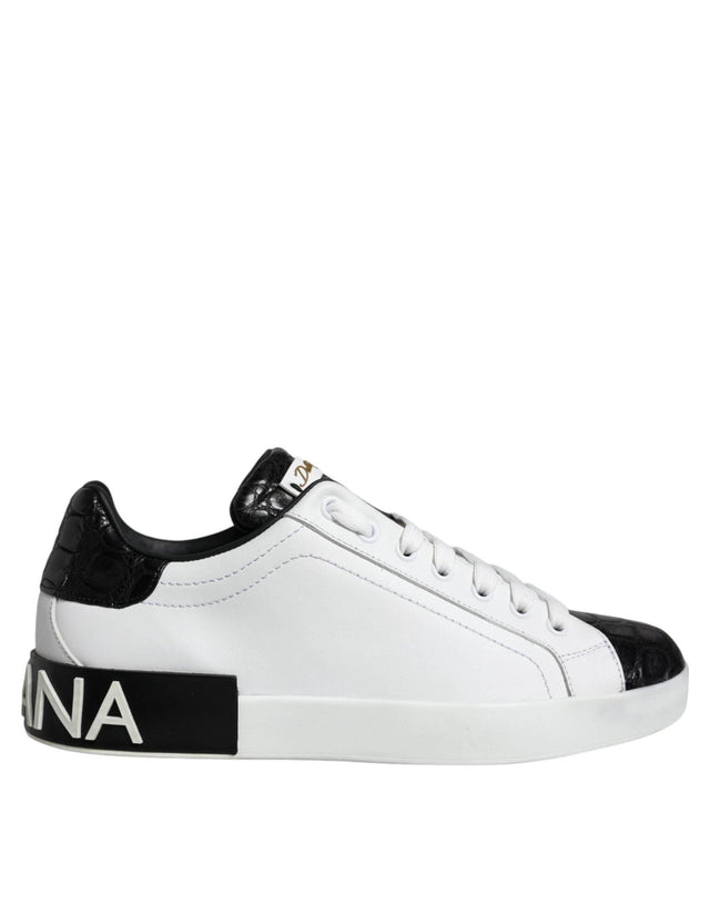 Dolce & Gabbana Black Leather Logo Portofino Sneaker Shoes - Hilstor