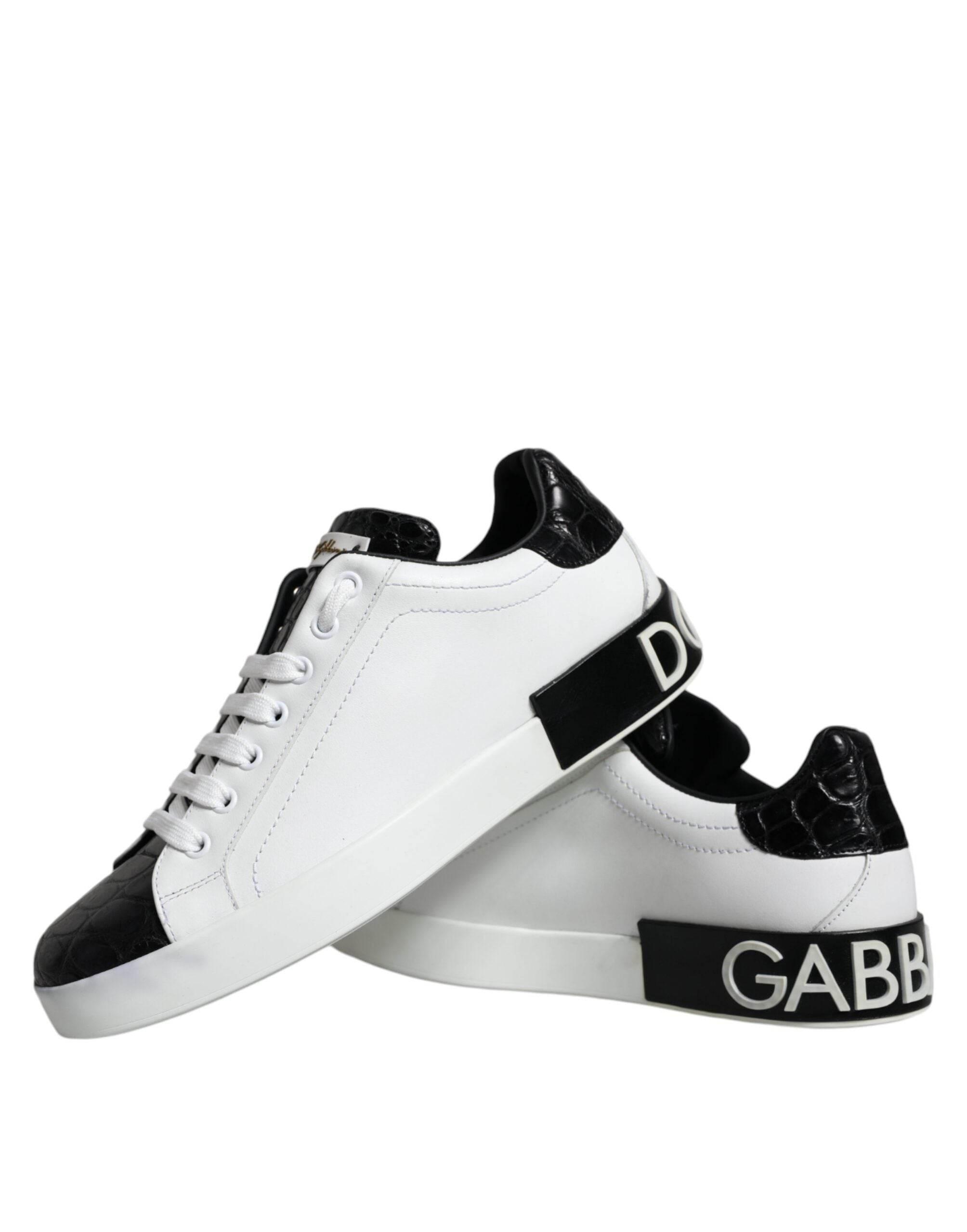 Dolce & Gabbana Black Leather Logo Portofino Sneaker Shoes - Hilstor
