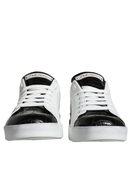 Dolce & Gabbana Black Leather Logo Portofino Sneaker Shoes - Hilstor