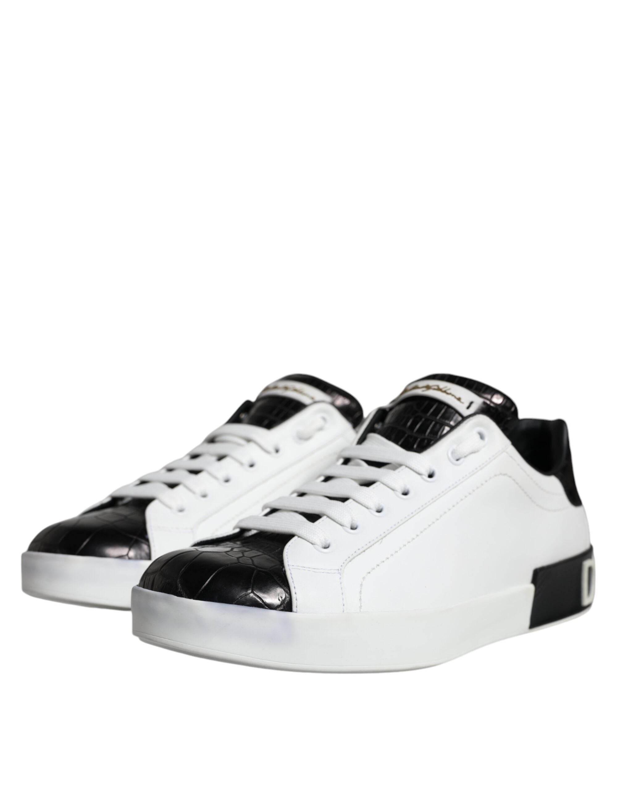 Dolce & Gabbana Black Leather Logo Portofino Sneaker Shoes - Hilstor