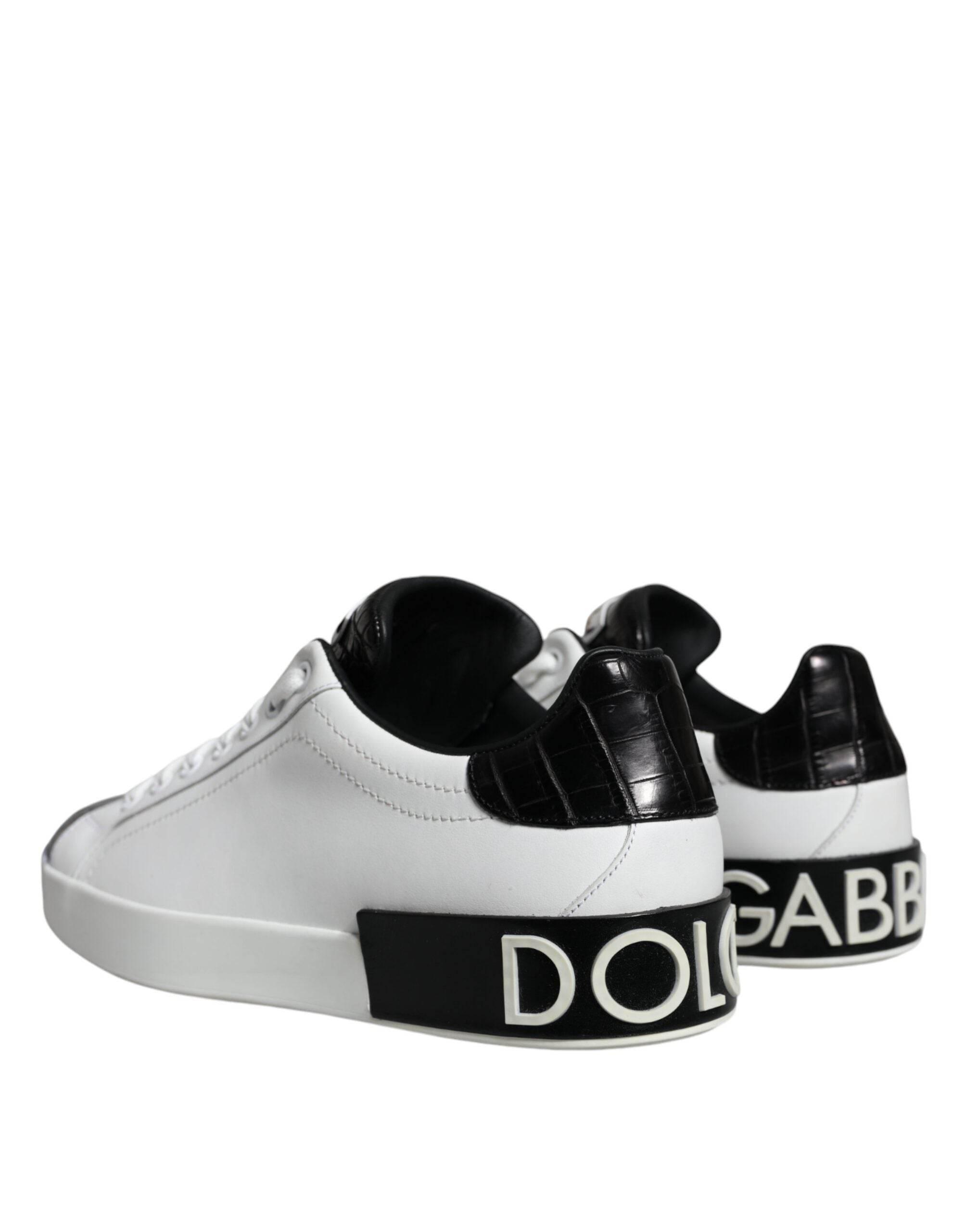 Dolce & Gabbana Black Leather Logo Portofino Sneaker Shoes - Hilstor