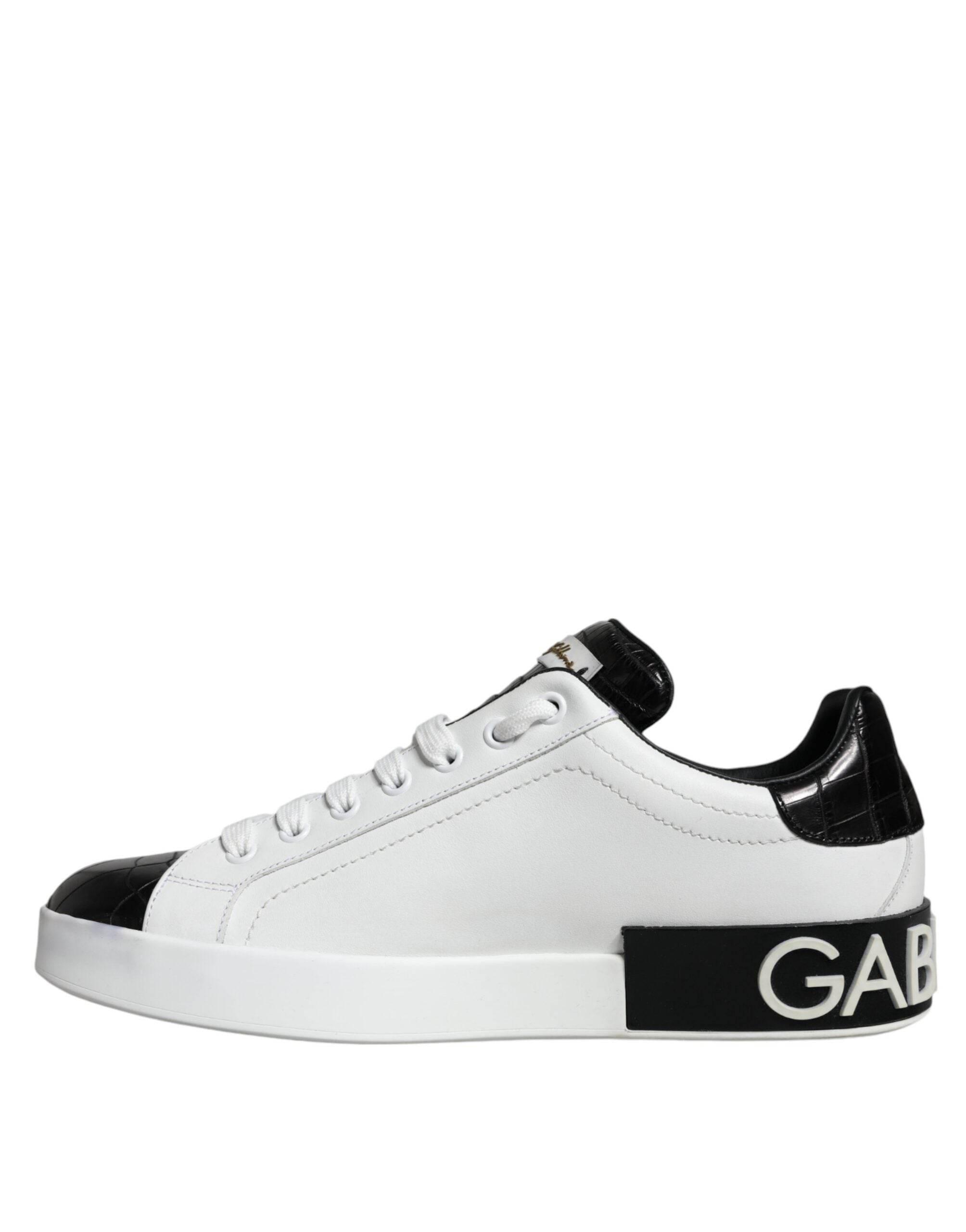 Dolce & Gabbana Black Leather Logo Portofino Sneaker Shoes - Hilstor