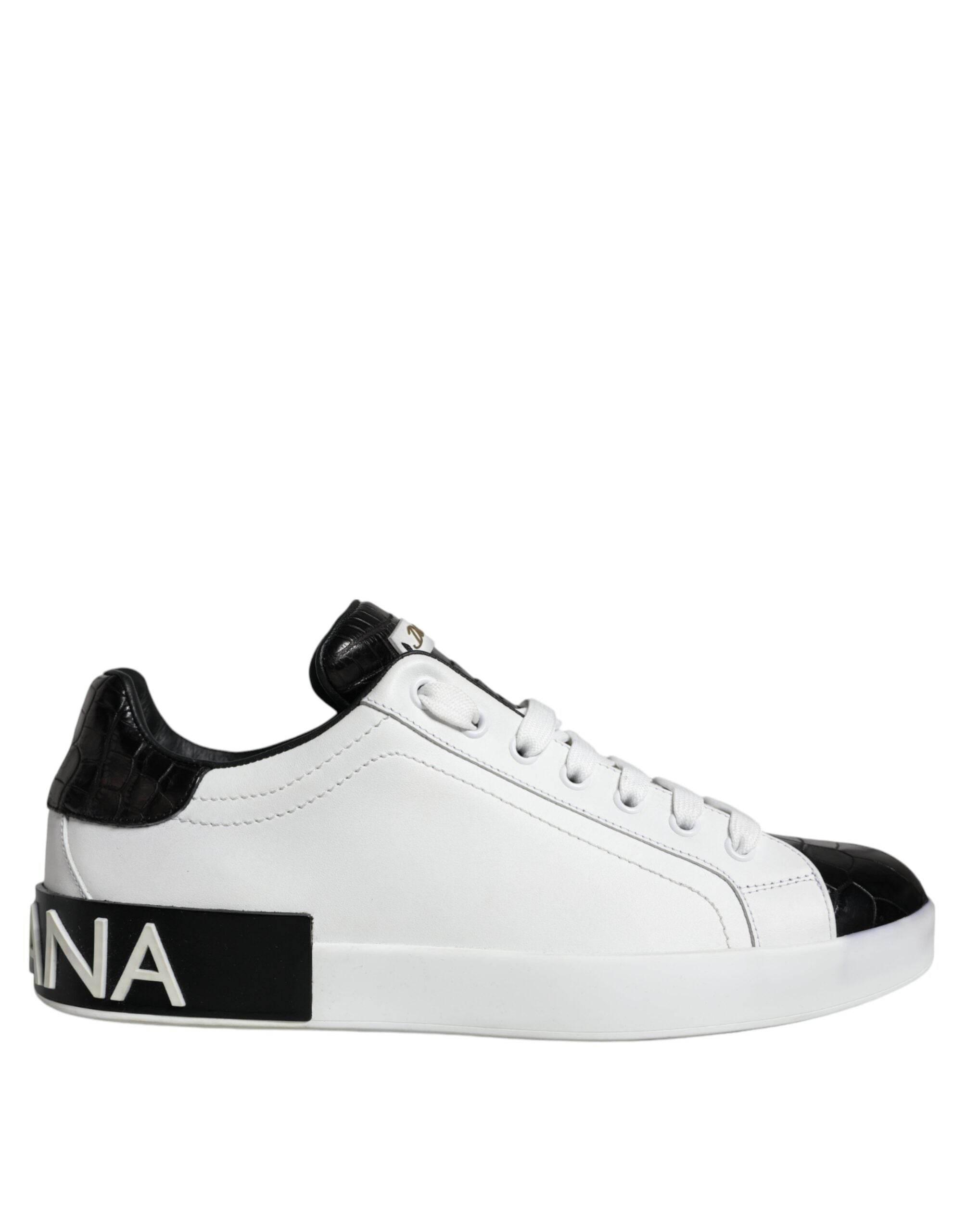 Dolce & Gabbana Black Leather Logo Portofino Sneaker Shoes - Hilstor