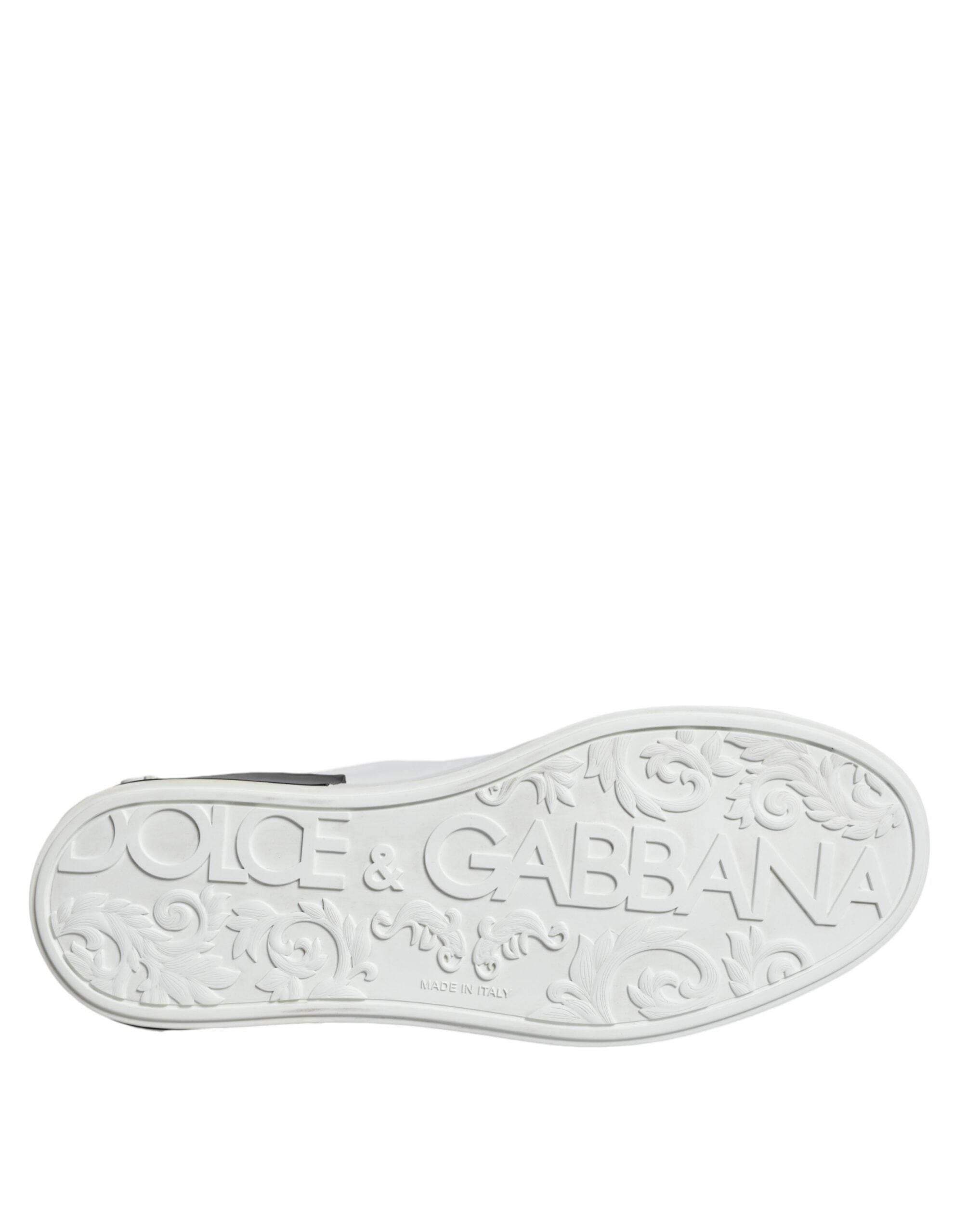 Dolce & Gabbana Black Leather Logo Portofino Sneaker Shoes - Hilstor