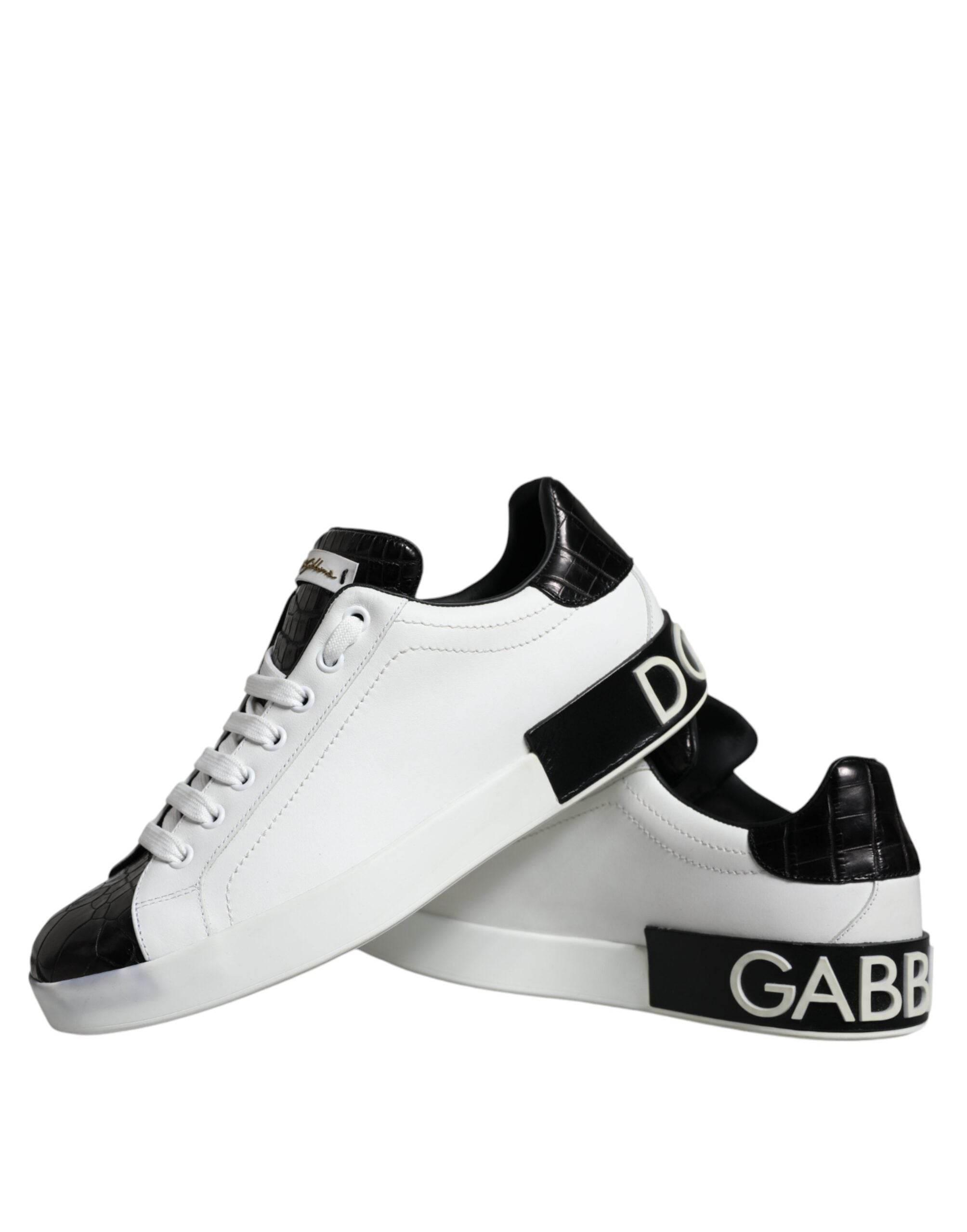 Dolce & Gabbana Black Leather Logo Portofino Sneaker Shoes - Hilstor