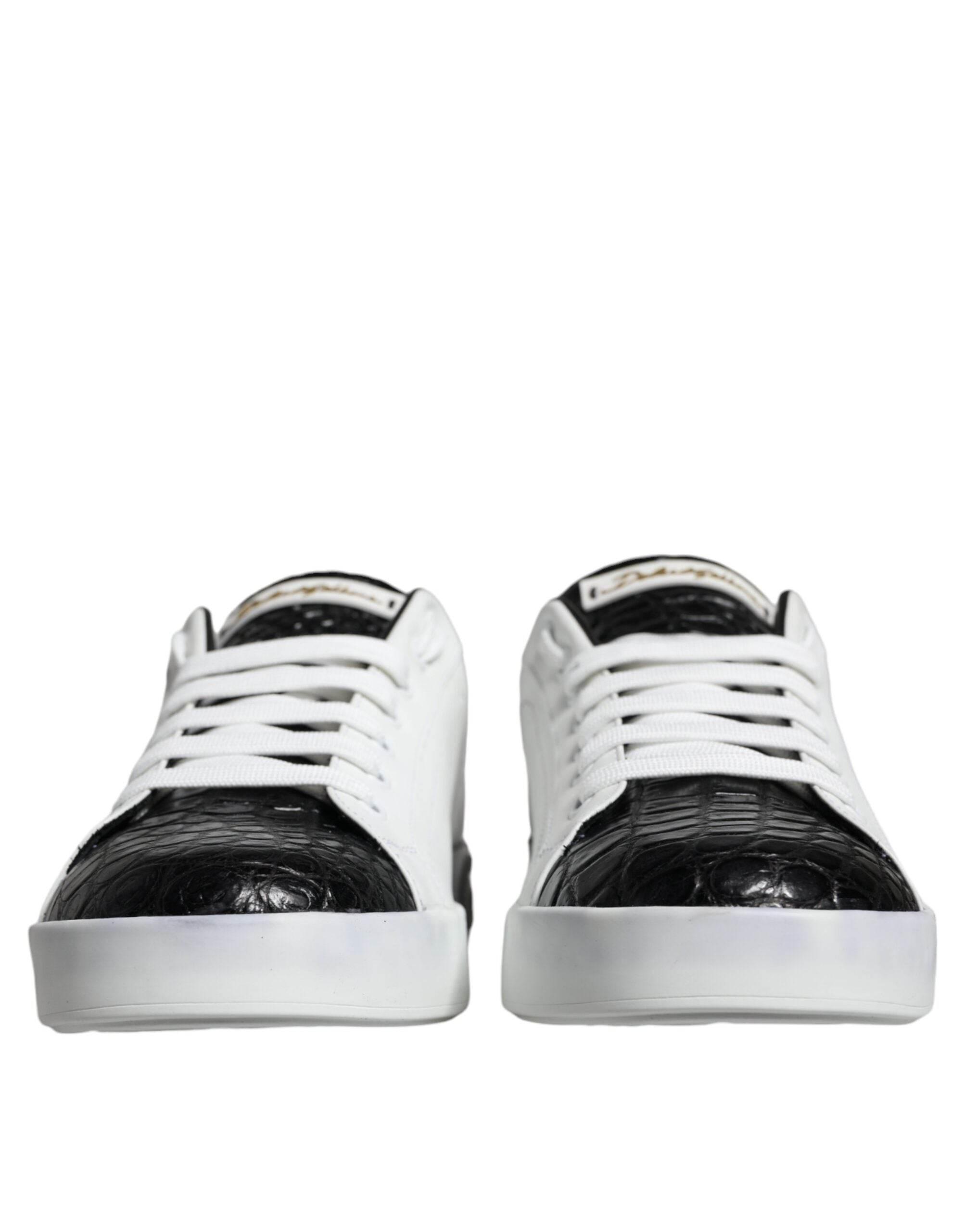 Dolce & Gabbana Black Leather Logo Portofino Sneaker Shoes - Hilstor