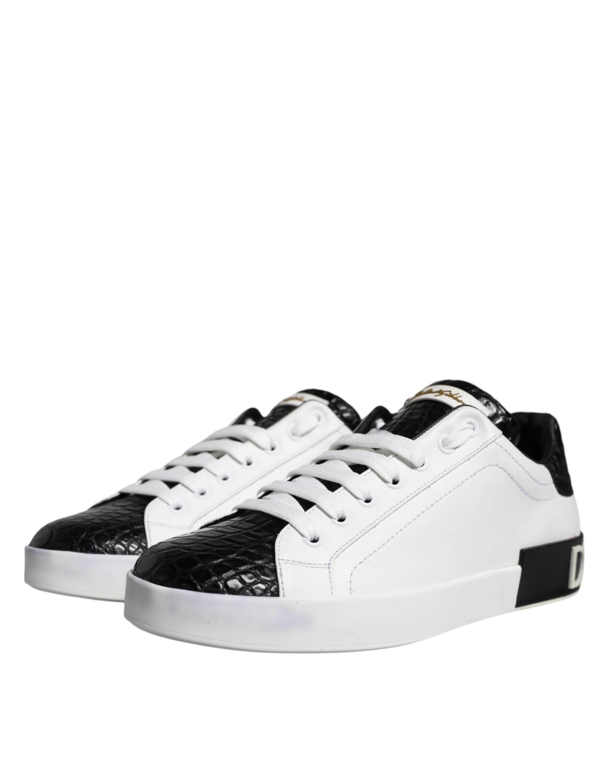 Dolce & Gabbana Black Leather Logo Portofino Sneaker Shoes - Hilstor