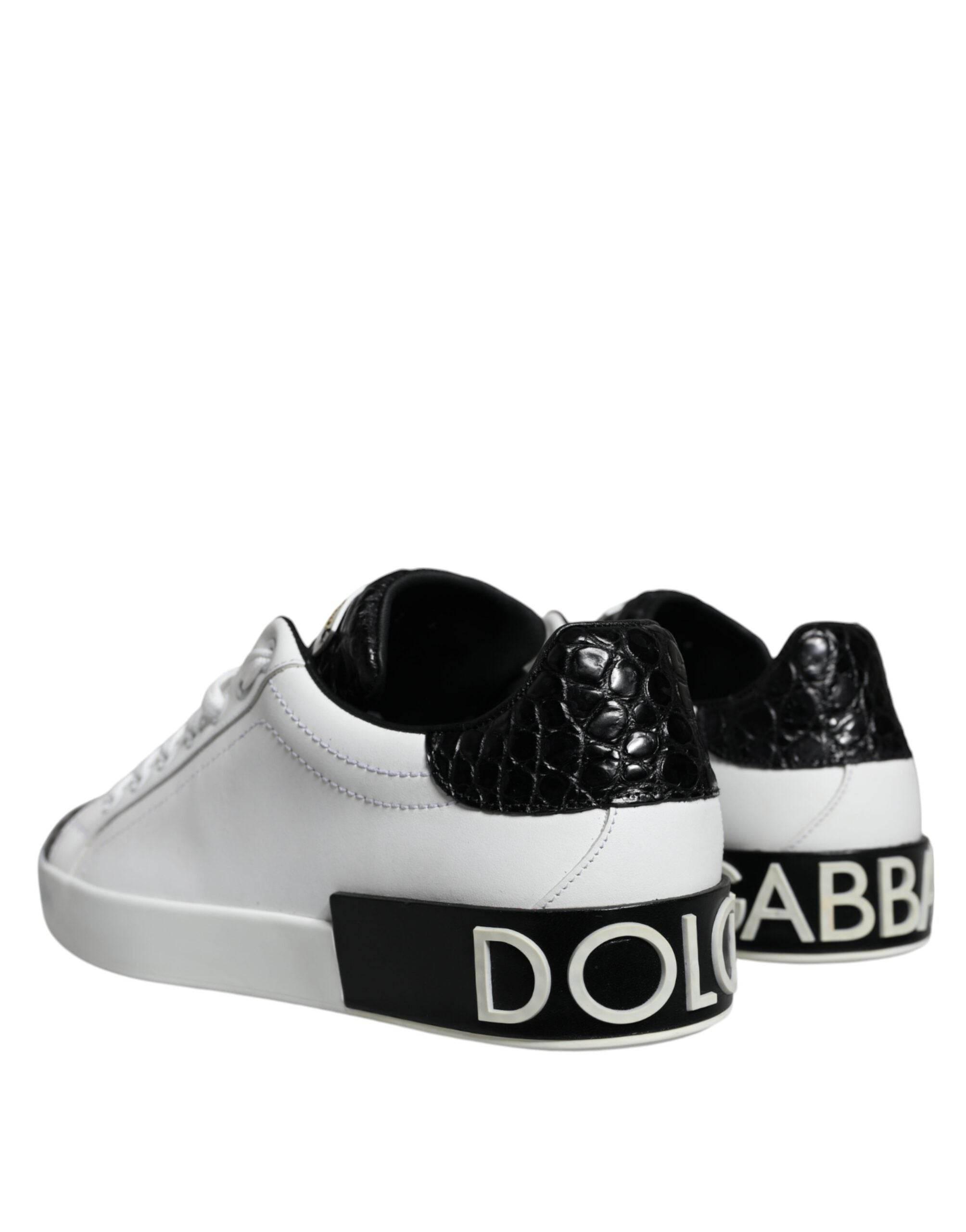 Dolce & Gabbana Black Leather Logo Portofino Sneaker Shoes - Hilstor