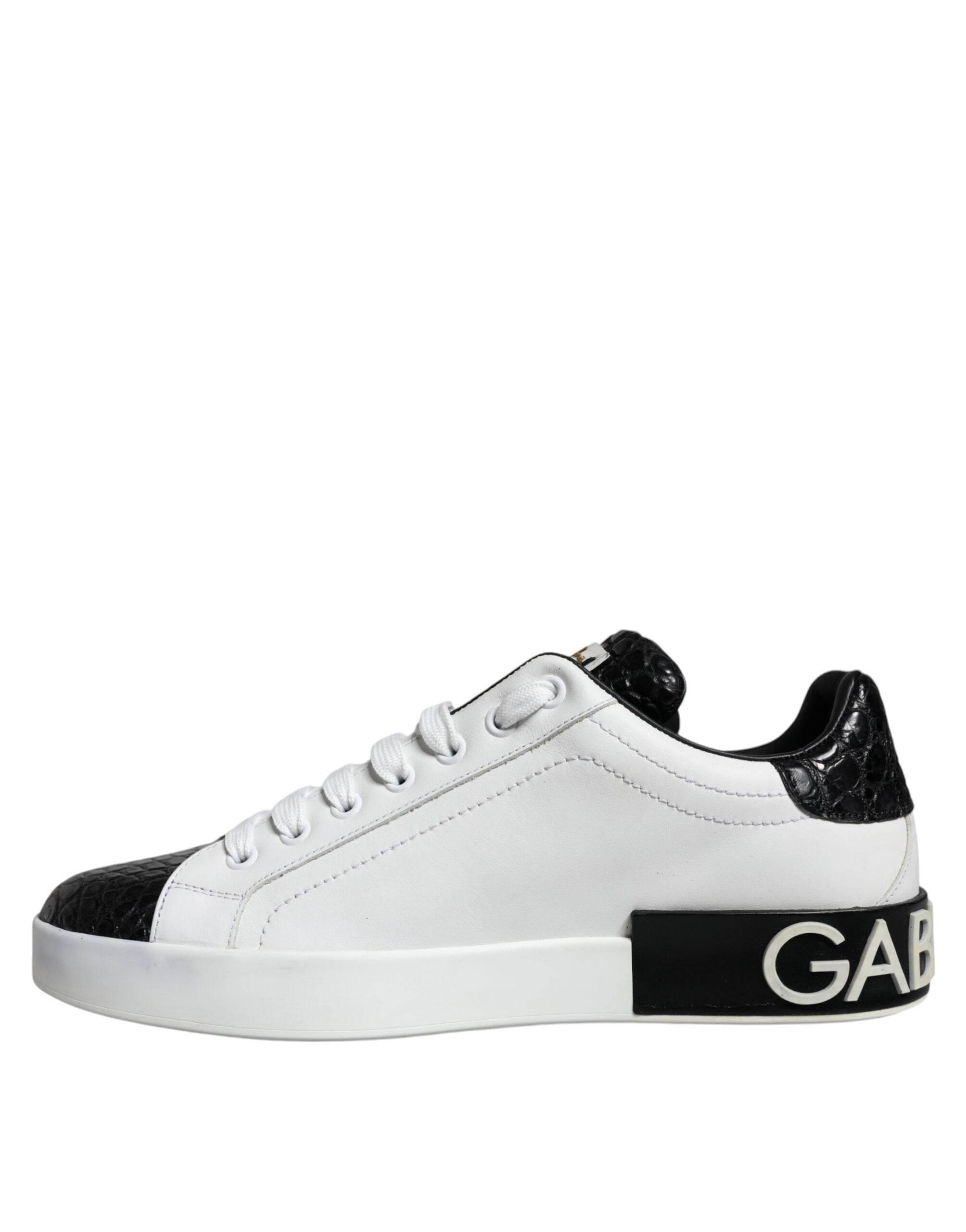 Dolce & Gabbana Black Leather Logo Portofino Sneaker Shoes - Hilstor