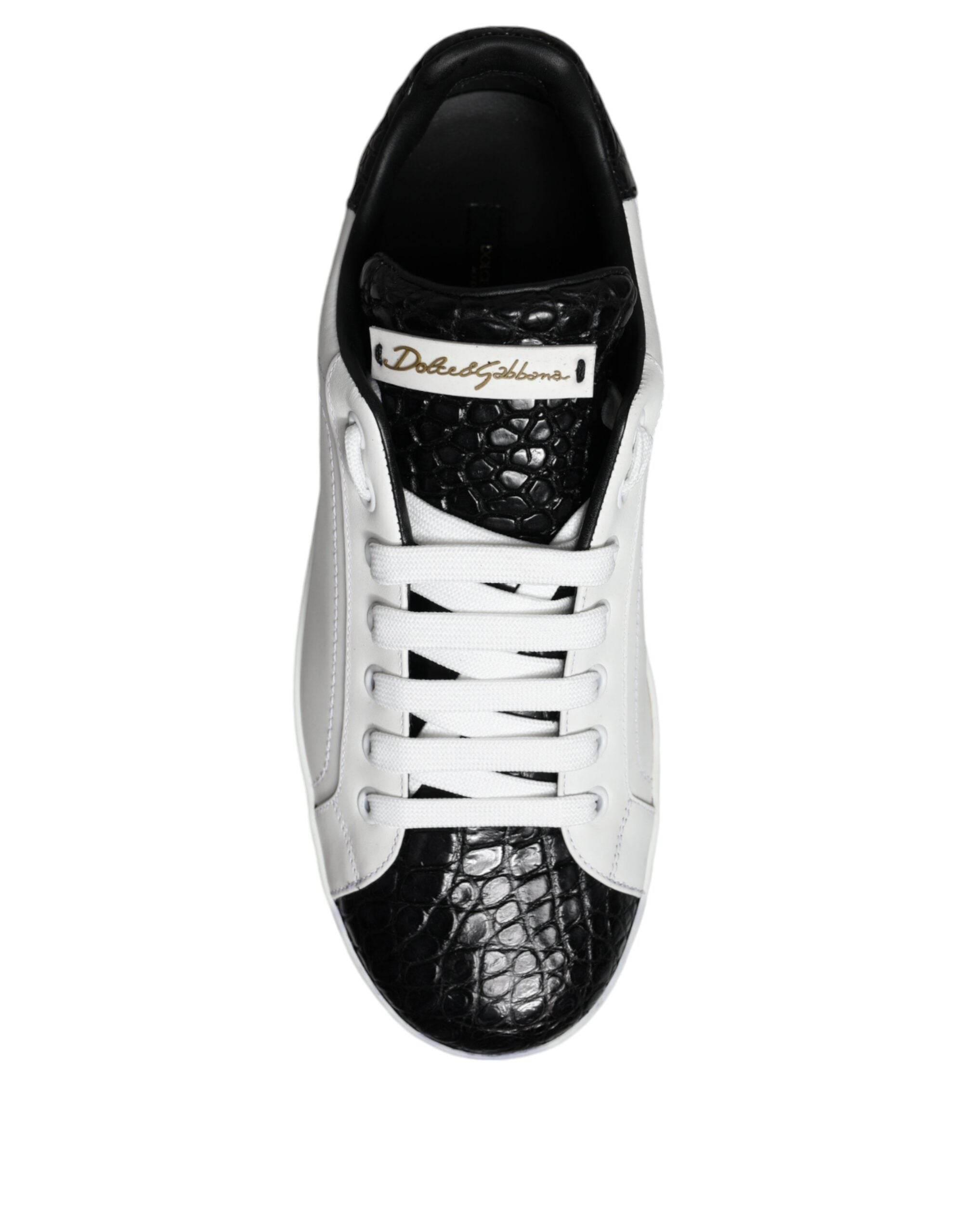 Dolce & Gabbana Black Leather Logo Portofino Sneaker Shoes - Hilstor