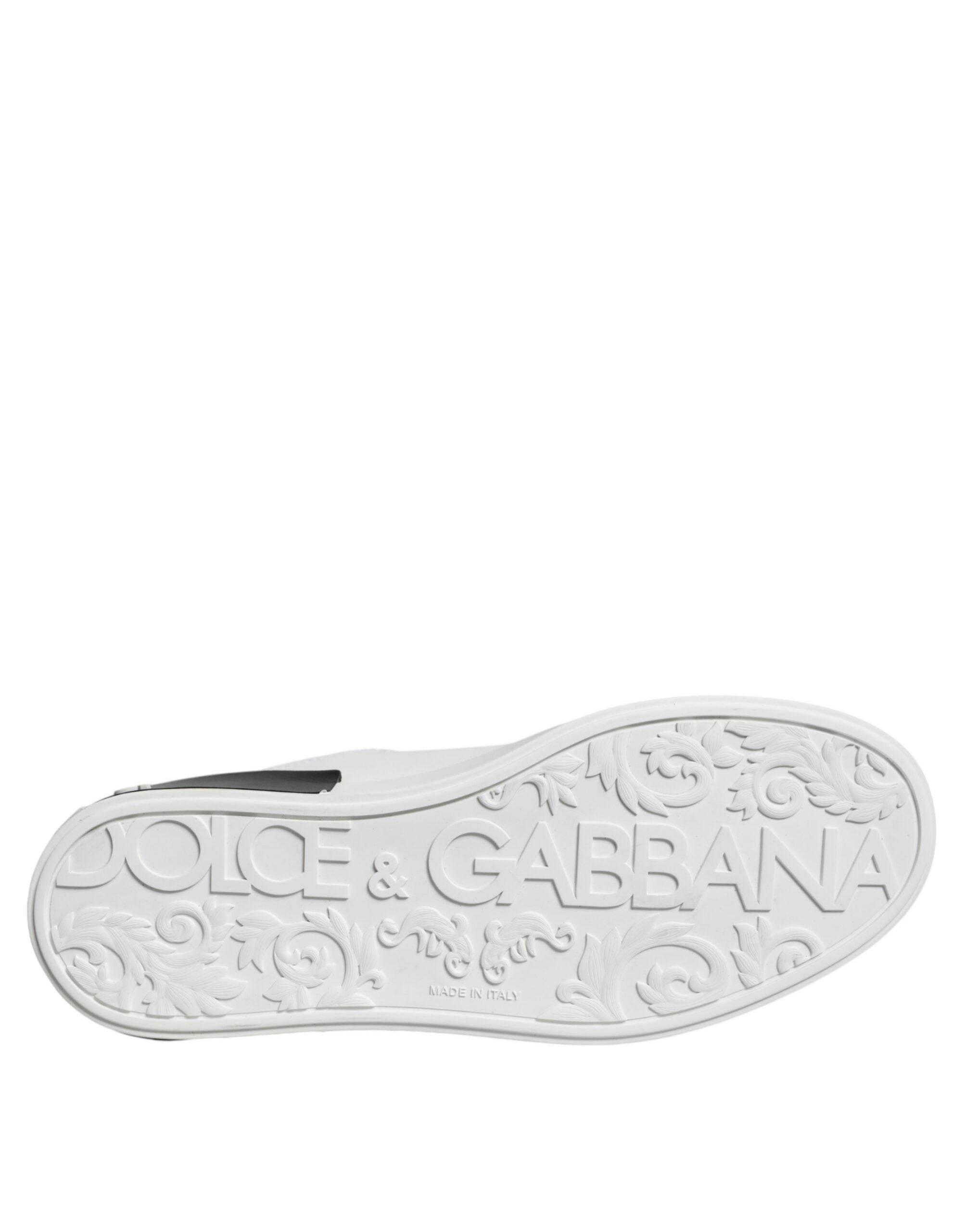 Dolce & Gabbana Black Leather Logo Portofino Sneaker Shoes - Hilstor