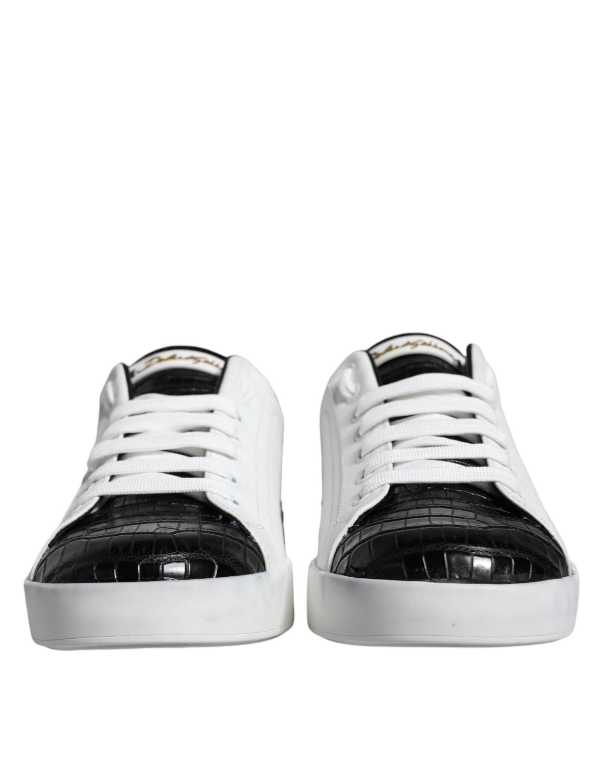 Dolce & Gabbana Black Leather Logo Portofino Sneaker Shoes - Hilstor