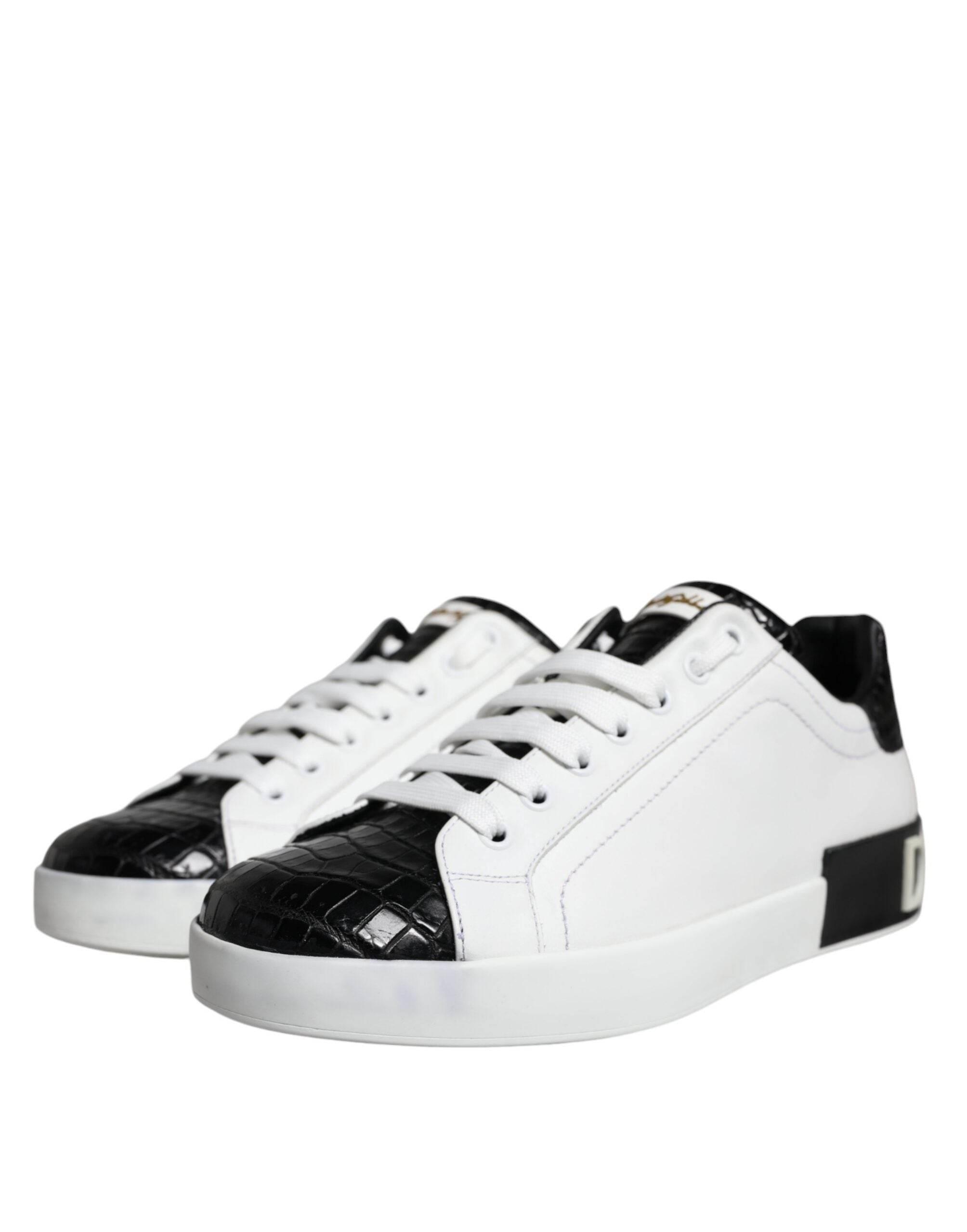 Dolce & Gabbana Black Leather Logo Portofino Sneaker Shoes - Hilstor