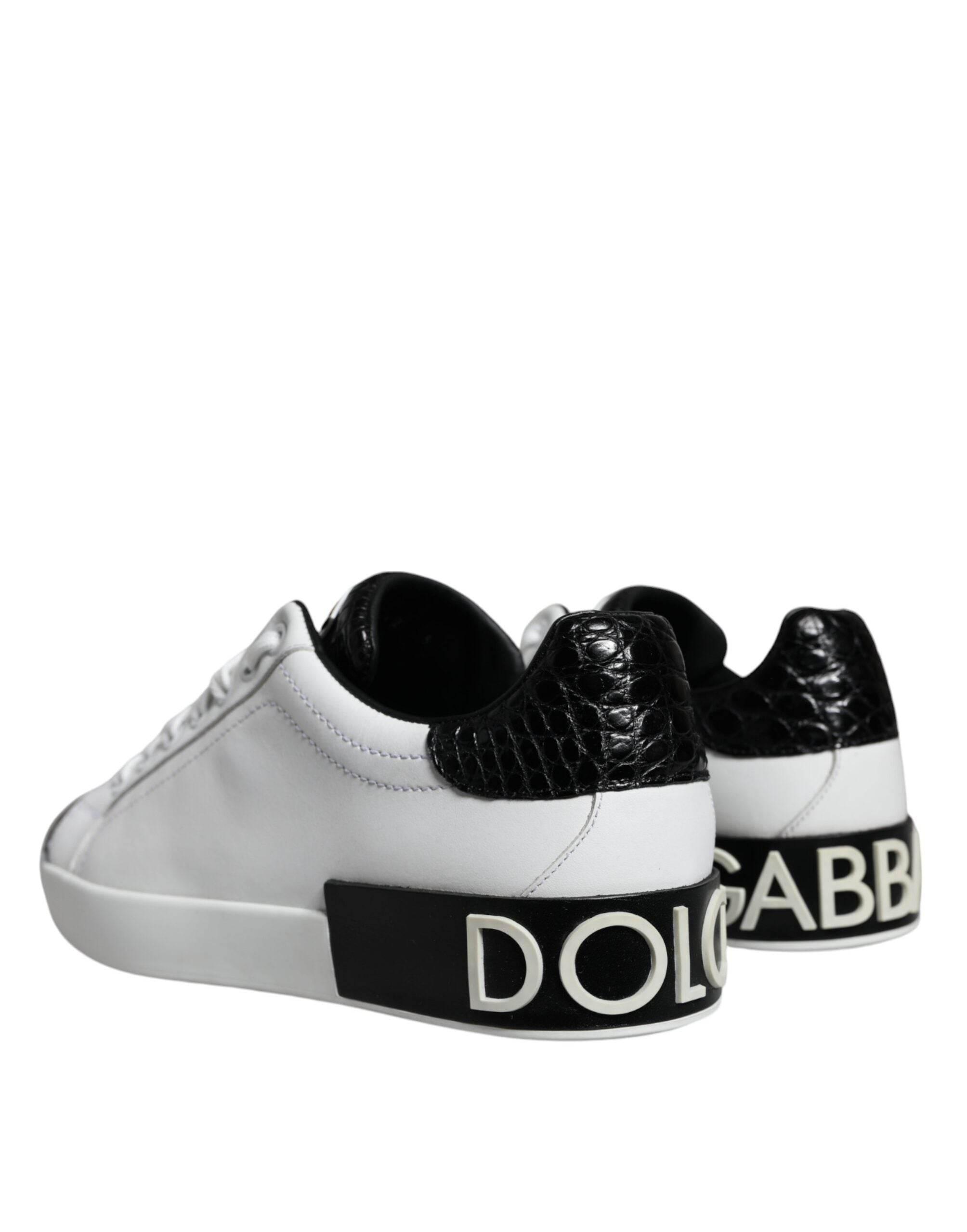 Dolce & Gabbana Black Leather Logo Portofino Sneaker Shoes - Hilstor