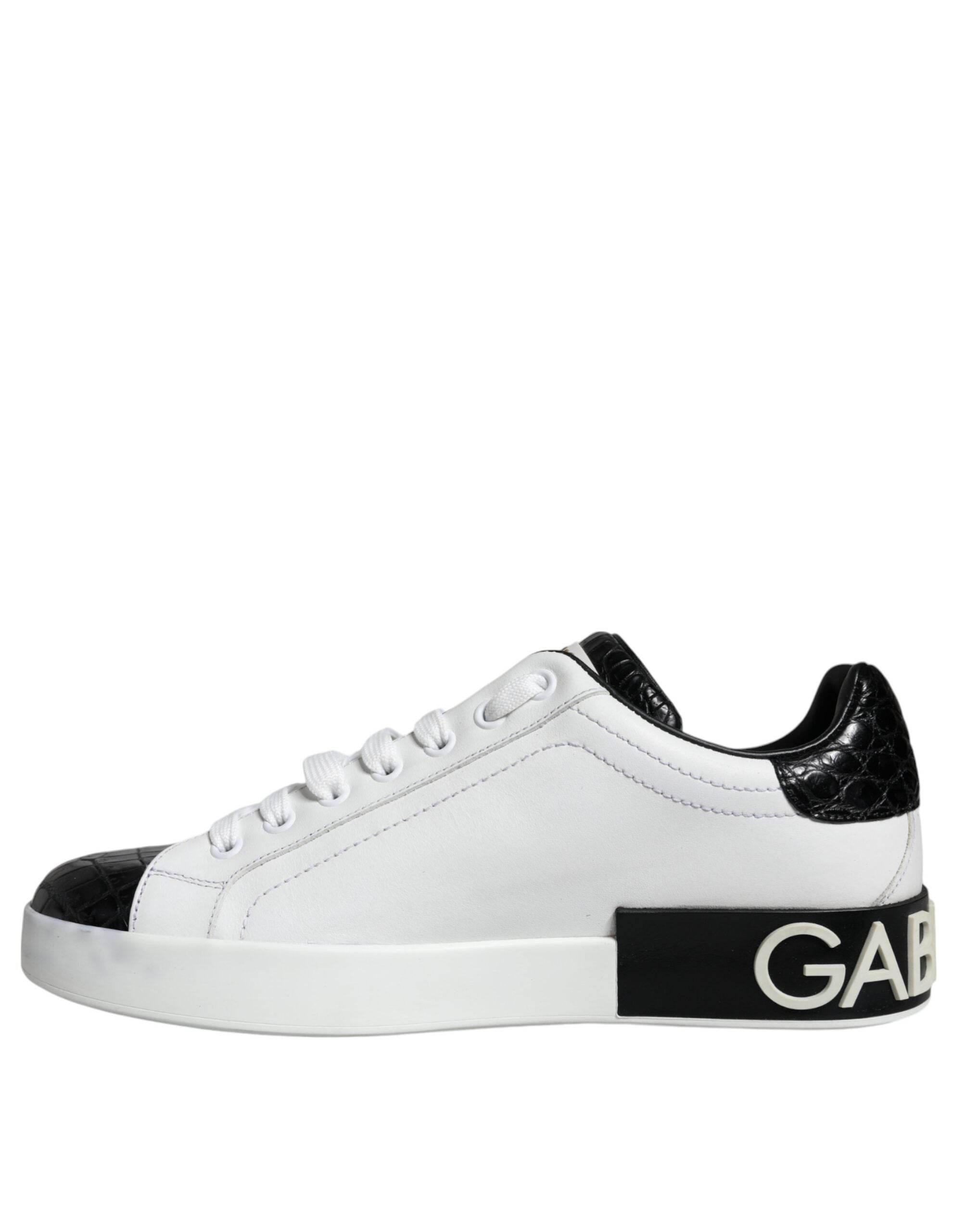 Dolce & Gabbana Black Leather Logo Portofino Sneaker Shoes - Hilstor