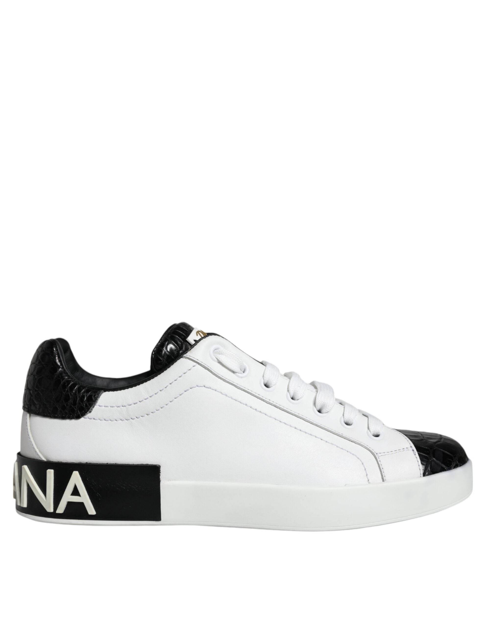 Dolce & Gabbana Black Leather Logo Portofino Sneaker Shoes - Hilstor