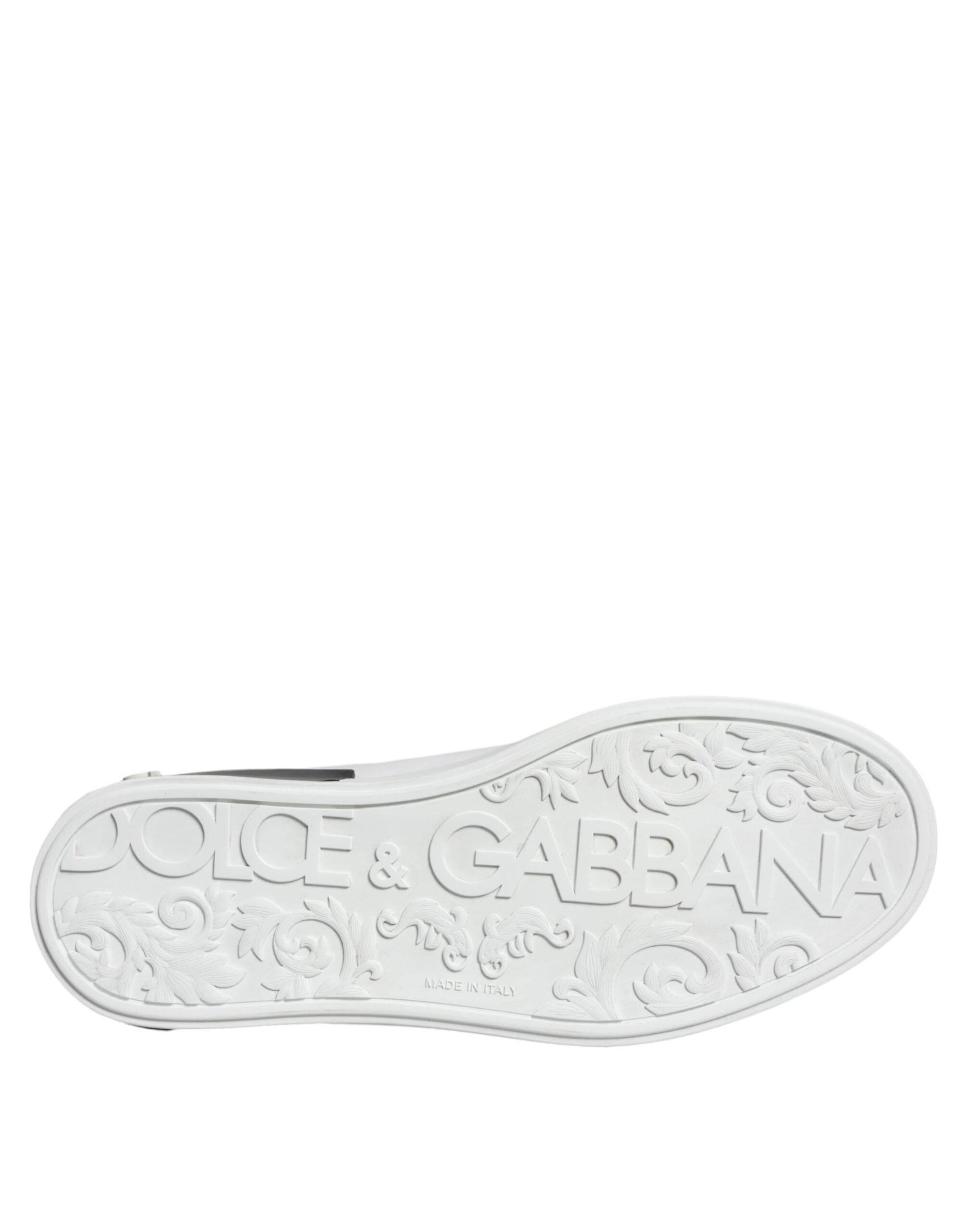 Dolce & Gabbana Black Leather Logo Portofino Sneaker Shoes - Hilstor