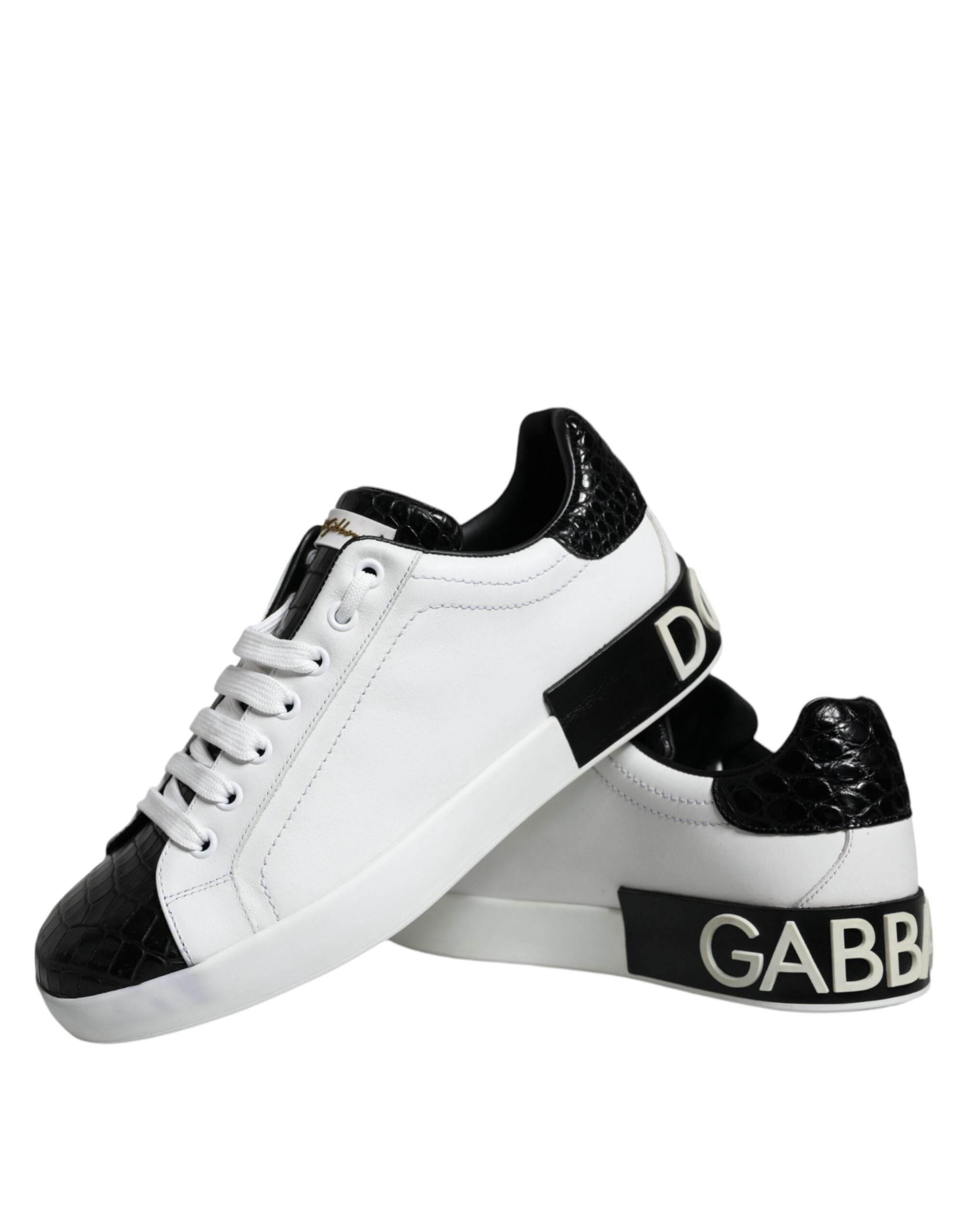 Dolce & Gabbana Black Leather Logo Portofino Sneaker Shoes - Hilstor
