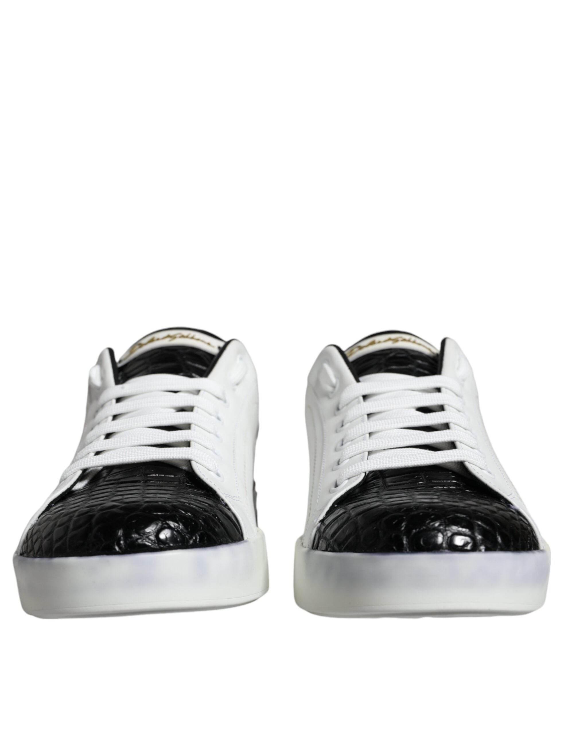 Dolce & Gabbana Black Leather Logo Portofino Sneaker Shoes - Hilstor