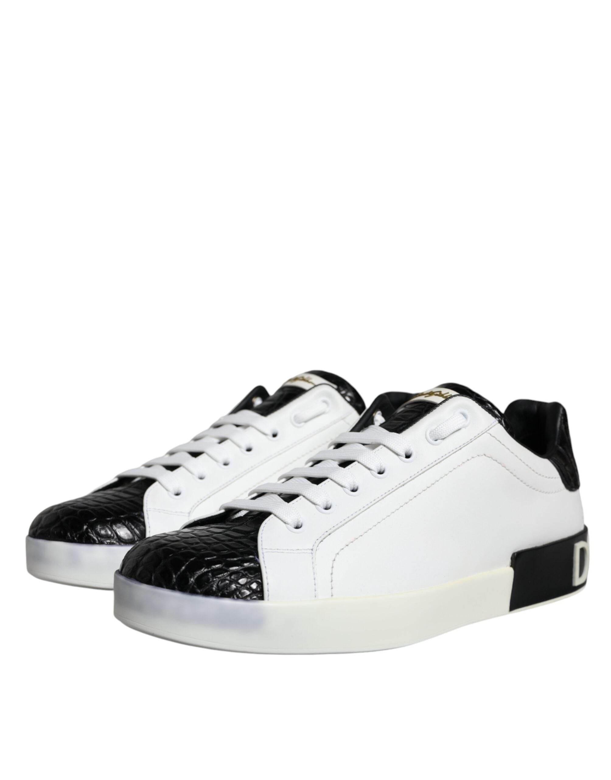 Dolce & Gabbana Black Leather Logo Portofino Sneaker Shoes - Hilstor