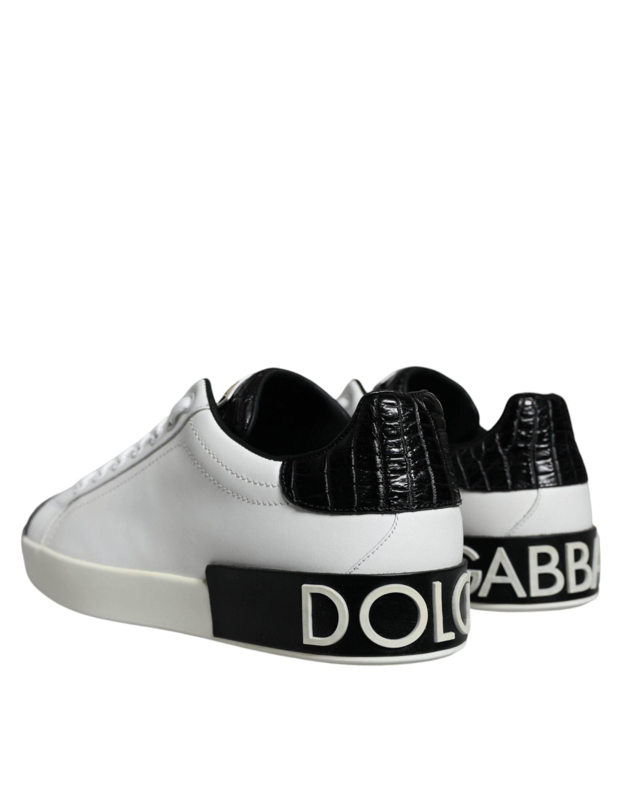 Dolce & Gabbana Black Leather Logo Portofino Sneaker Shoes - Hilstor