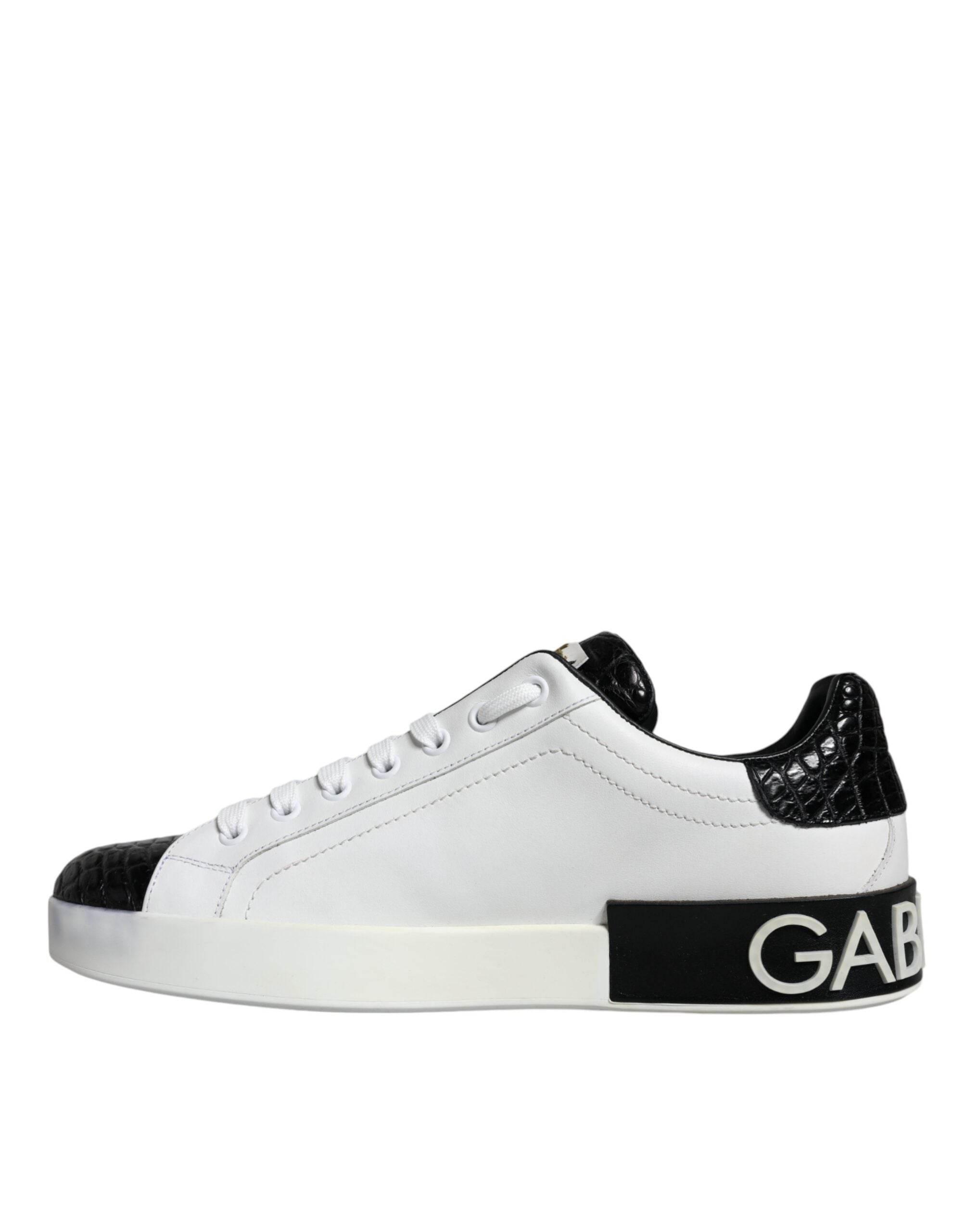Dolce & Gabbana Black Leather Logo Portofino Sneaker Shoes - Hilstor