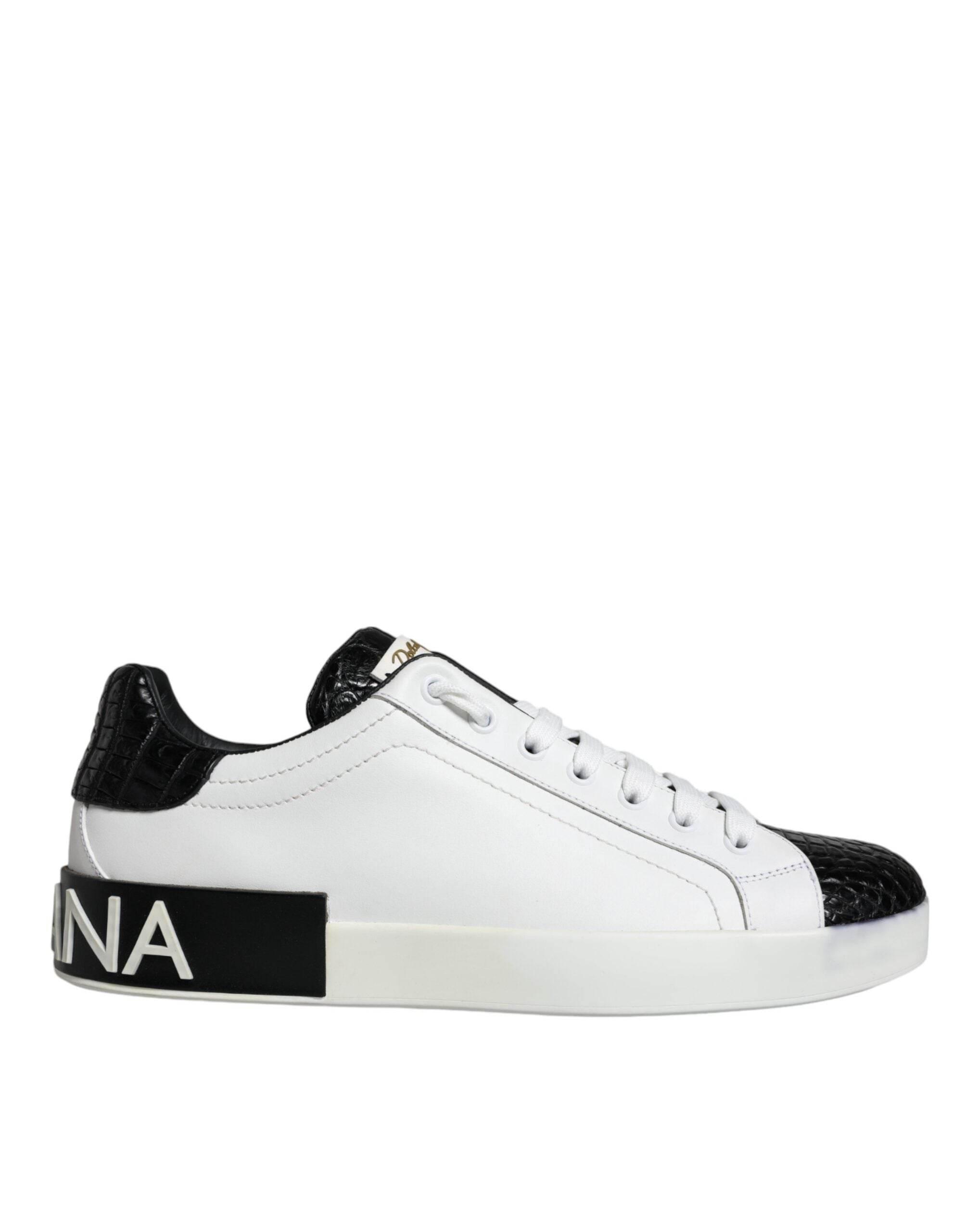 Dolce & Gabbana Black Leather Logo Portofino Sneaker Shoes - Hilstor