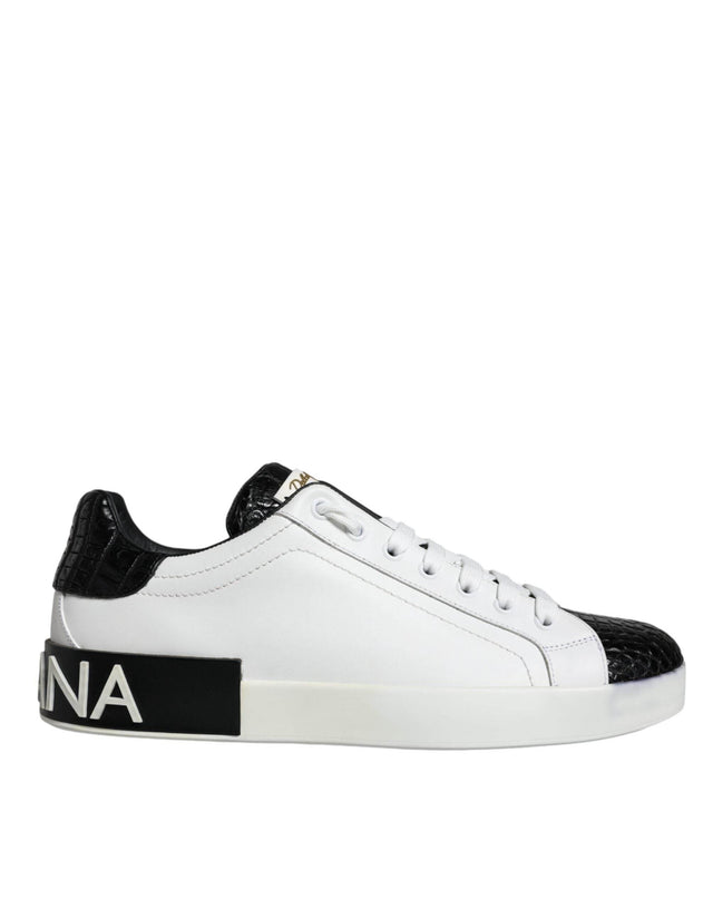 Dolce & Gabbana Black Leather Logo Portofino Sneaker Shoes - Hilstor
