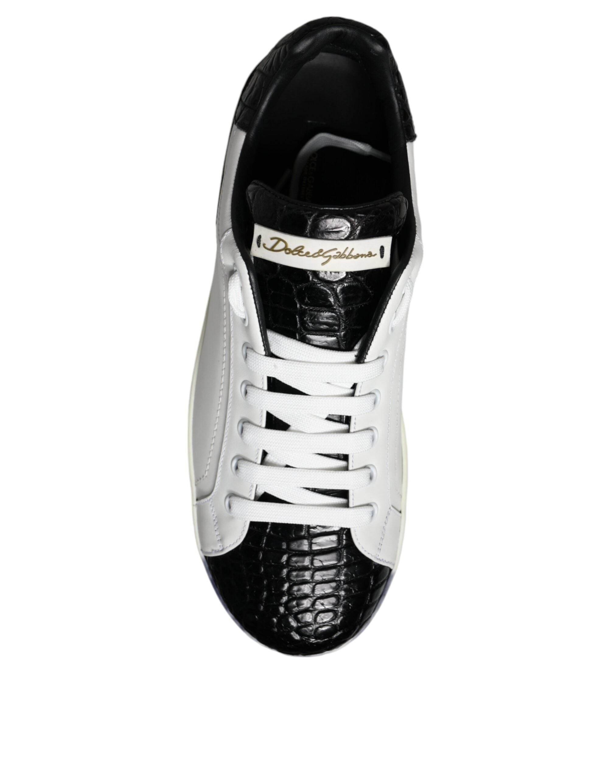 Dolce & Gabbana Black Leather Logo Portofino Sneaker Shoes - Hilstor