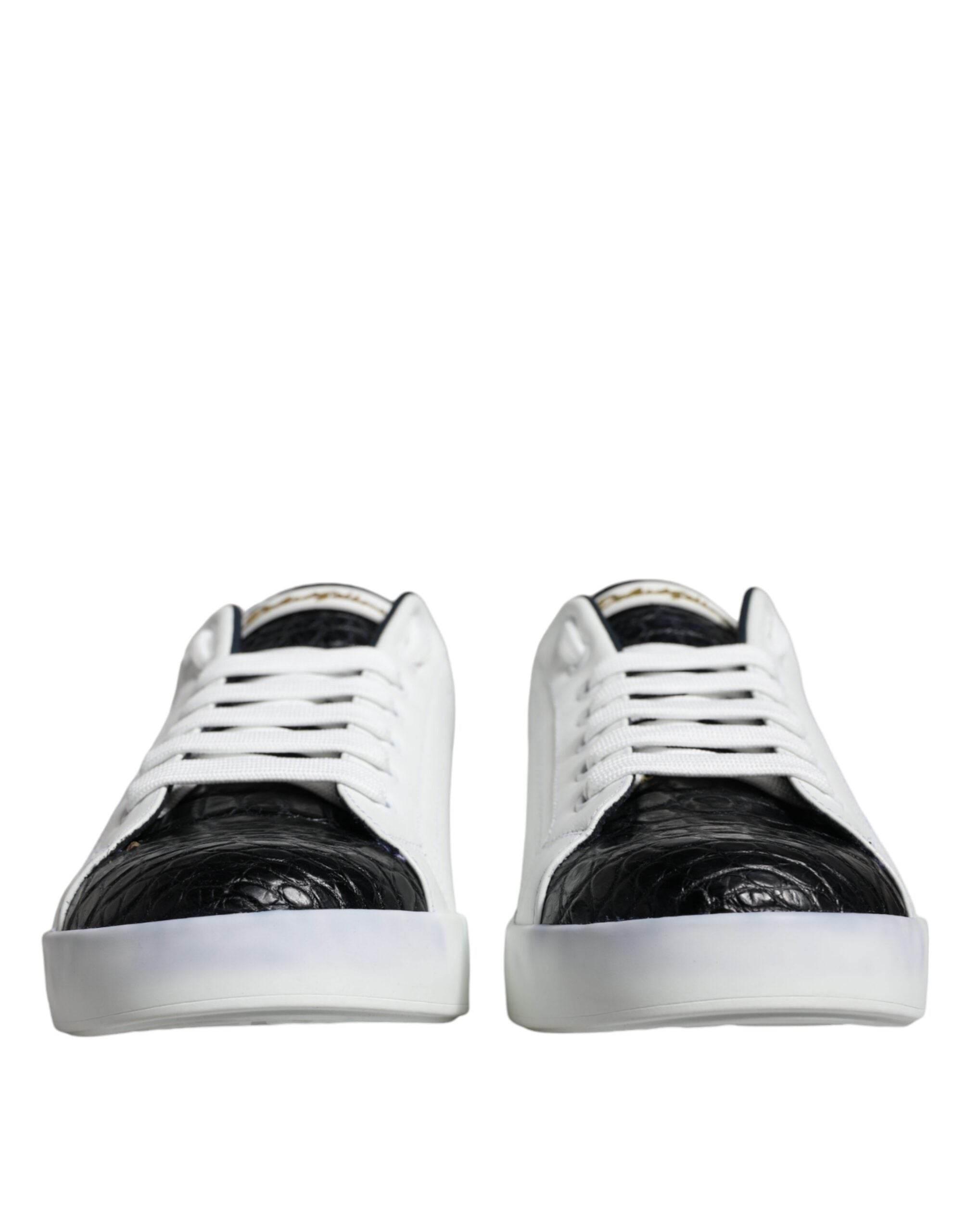 Dolce & Gabbana White Leather Logo Portofino Sneaker Shoes - Hilstor