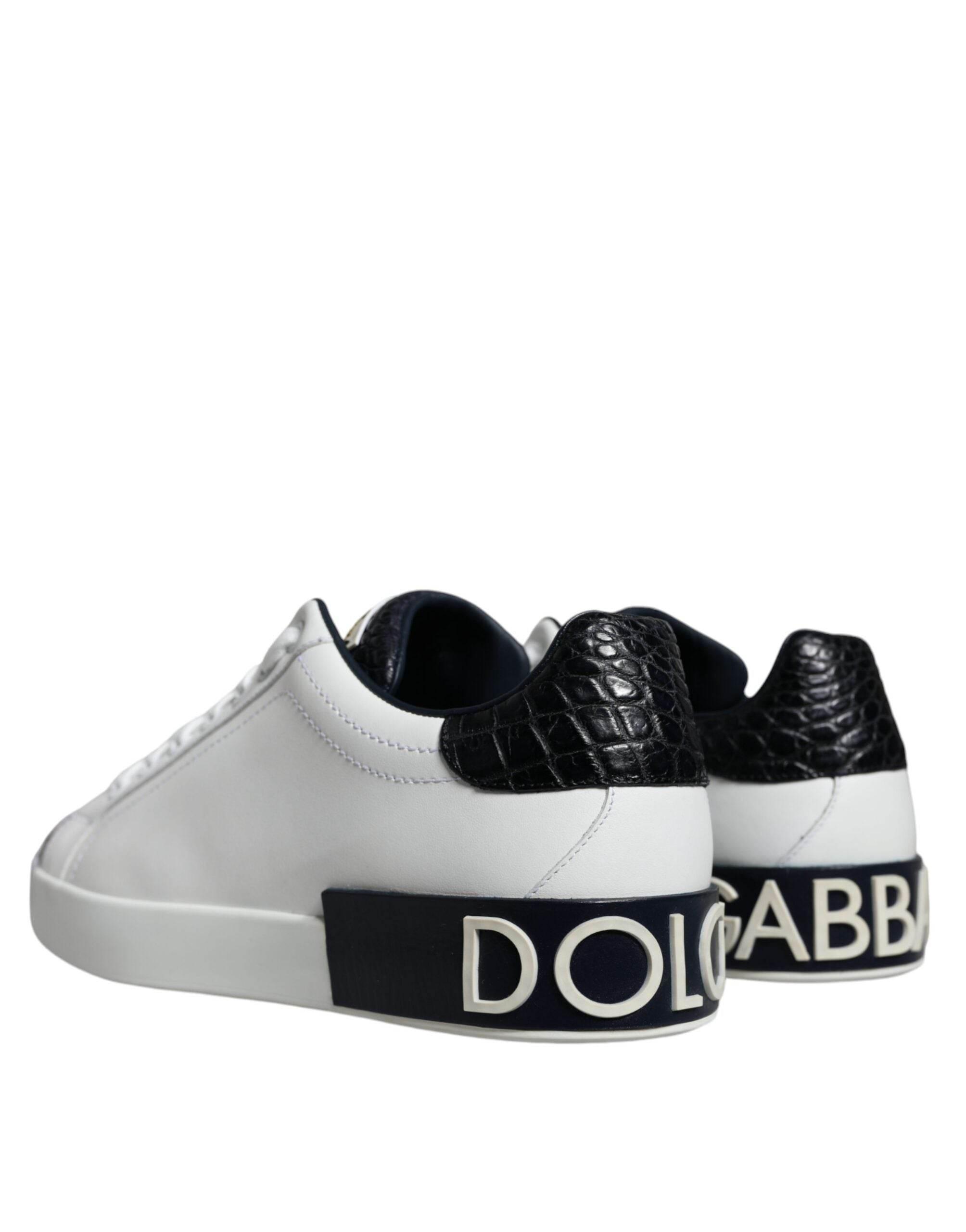 Dolce & Gabbana White Leather Logo Portofino Sneaker Shoes - Hilstor
