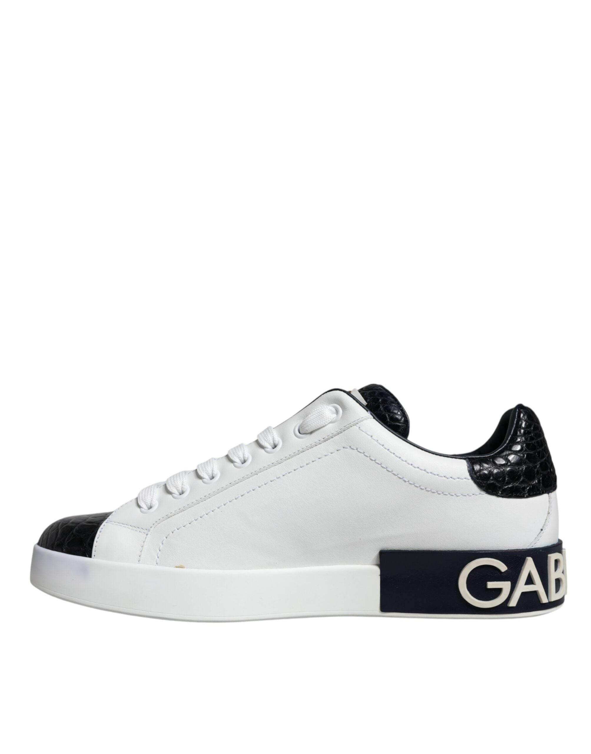 Dolce & Gabbana White Leather Logo Portofino Sneaker Shoes - Hilstor